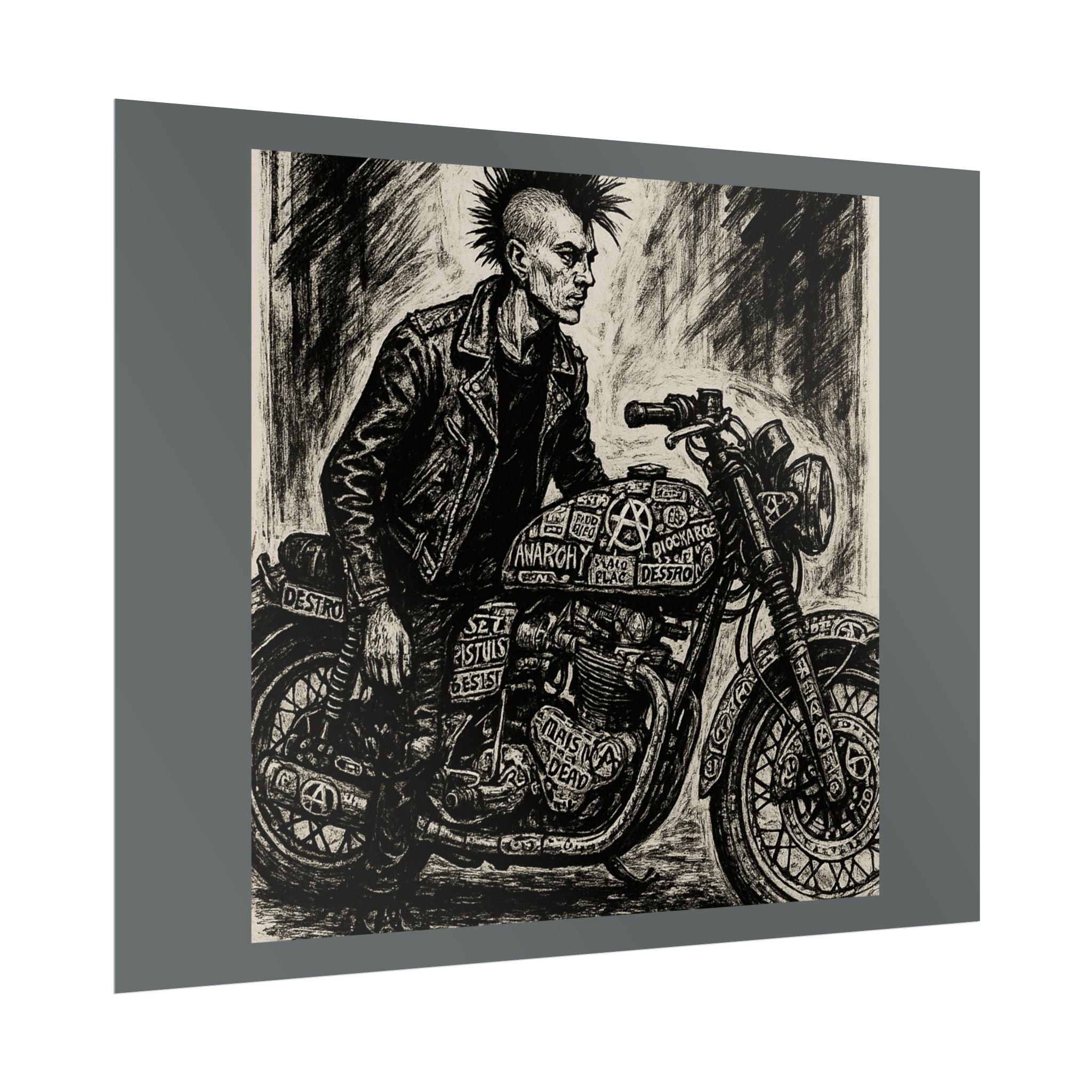 Punk Motorcycle Art Poster, Vintage Wall Decor