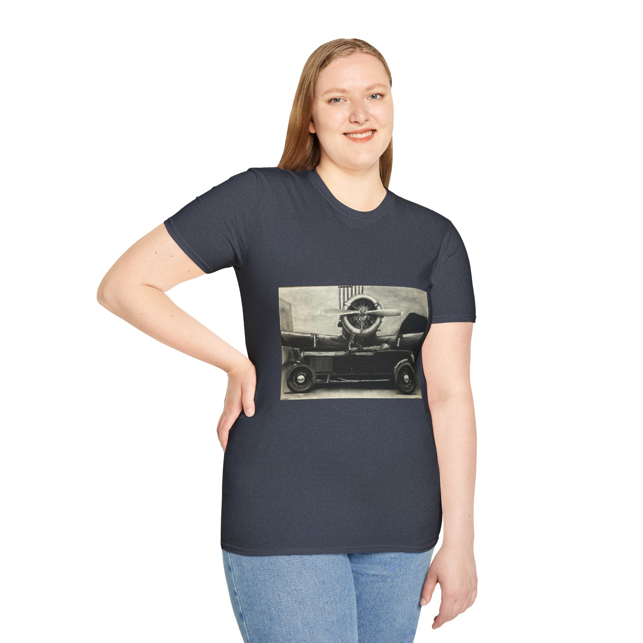 Speed & Sky Softstyle T-Shirt, WW2 Airplane, Hotrod Roadster