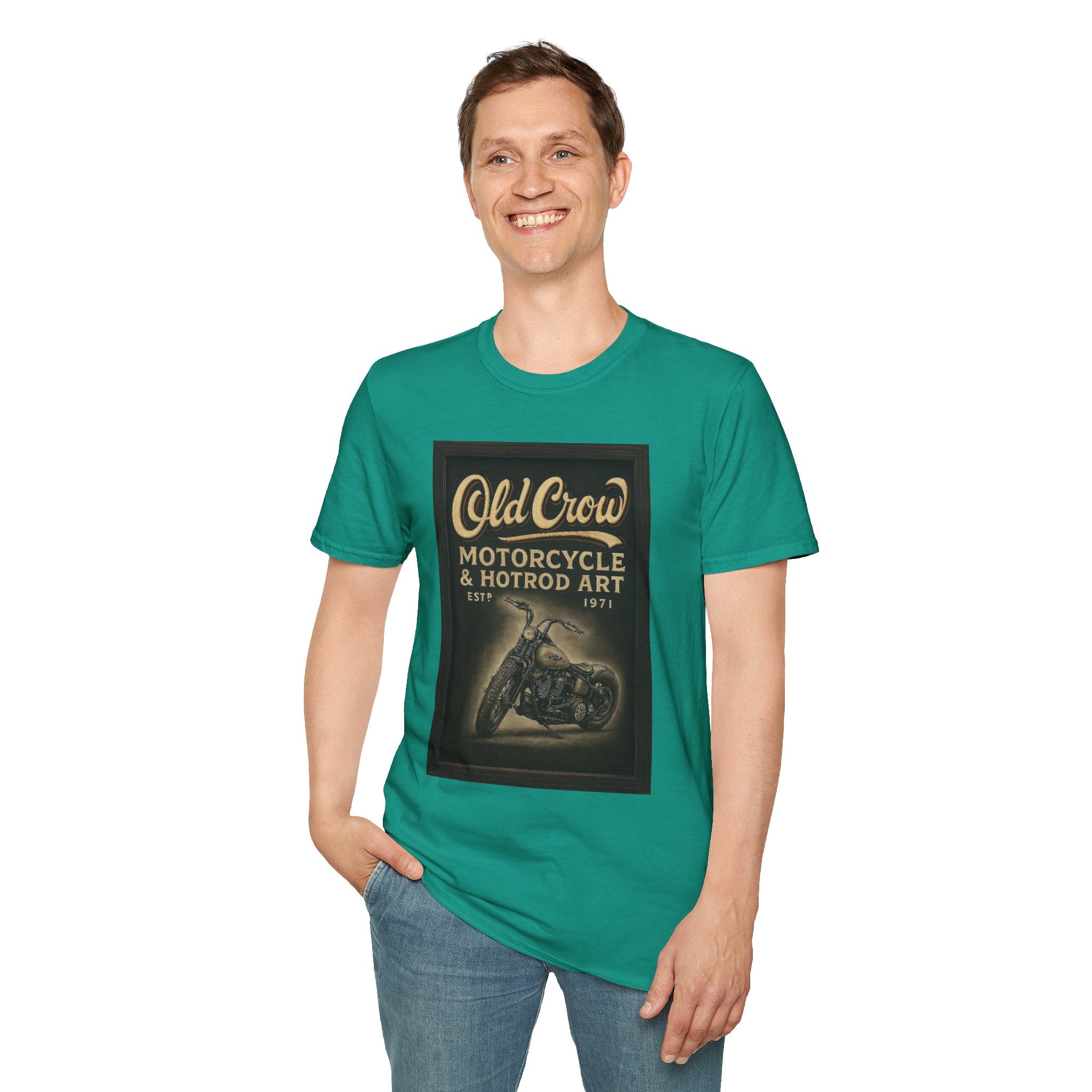 Old Crow Motorcycle & Hotrod Art Softstyle T-Shirt