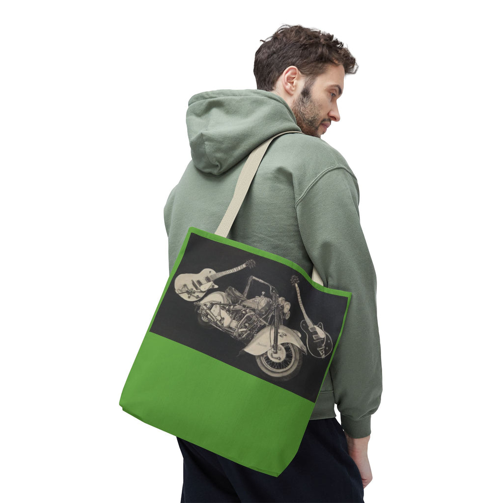 Two Wheels, Six Strings Tote Bag