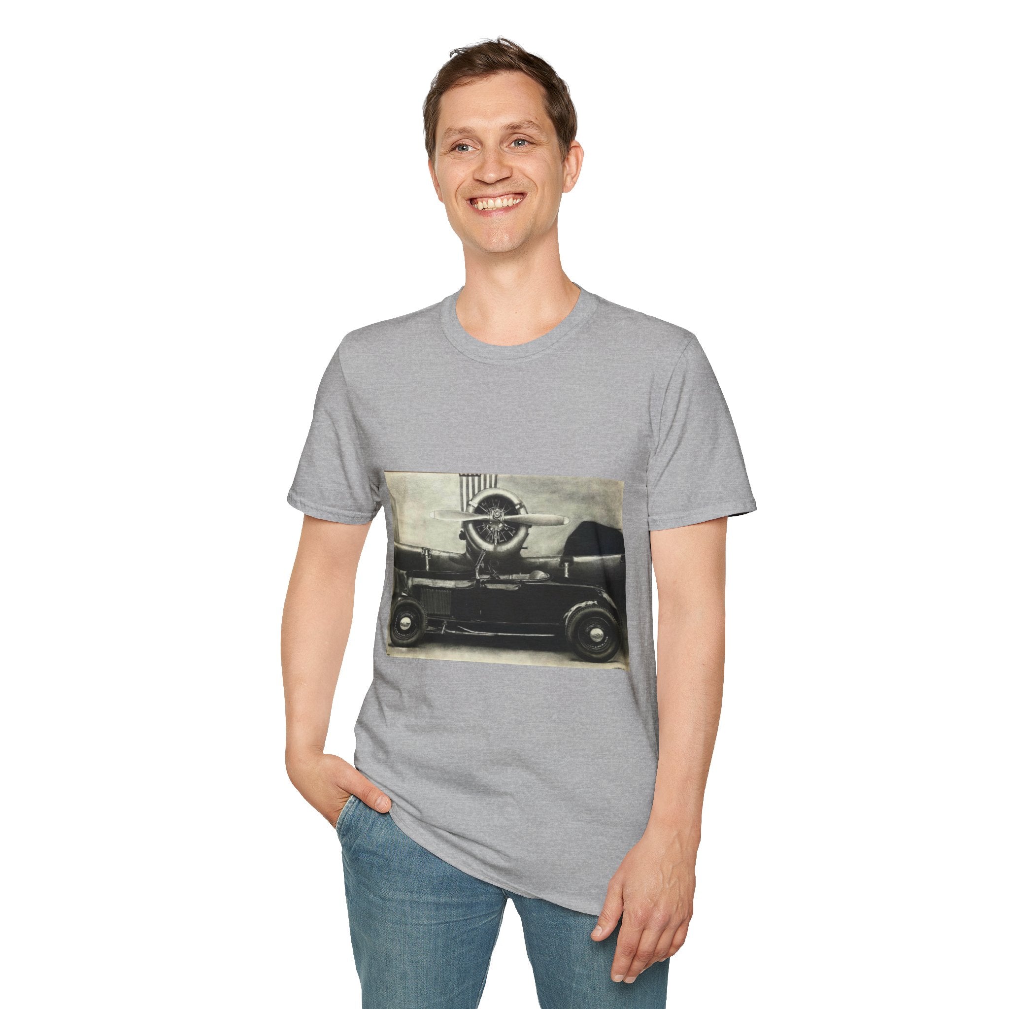 Speed & Sky Softstyle T-Shirt, WW2 Airplane, Hotrod Roadster