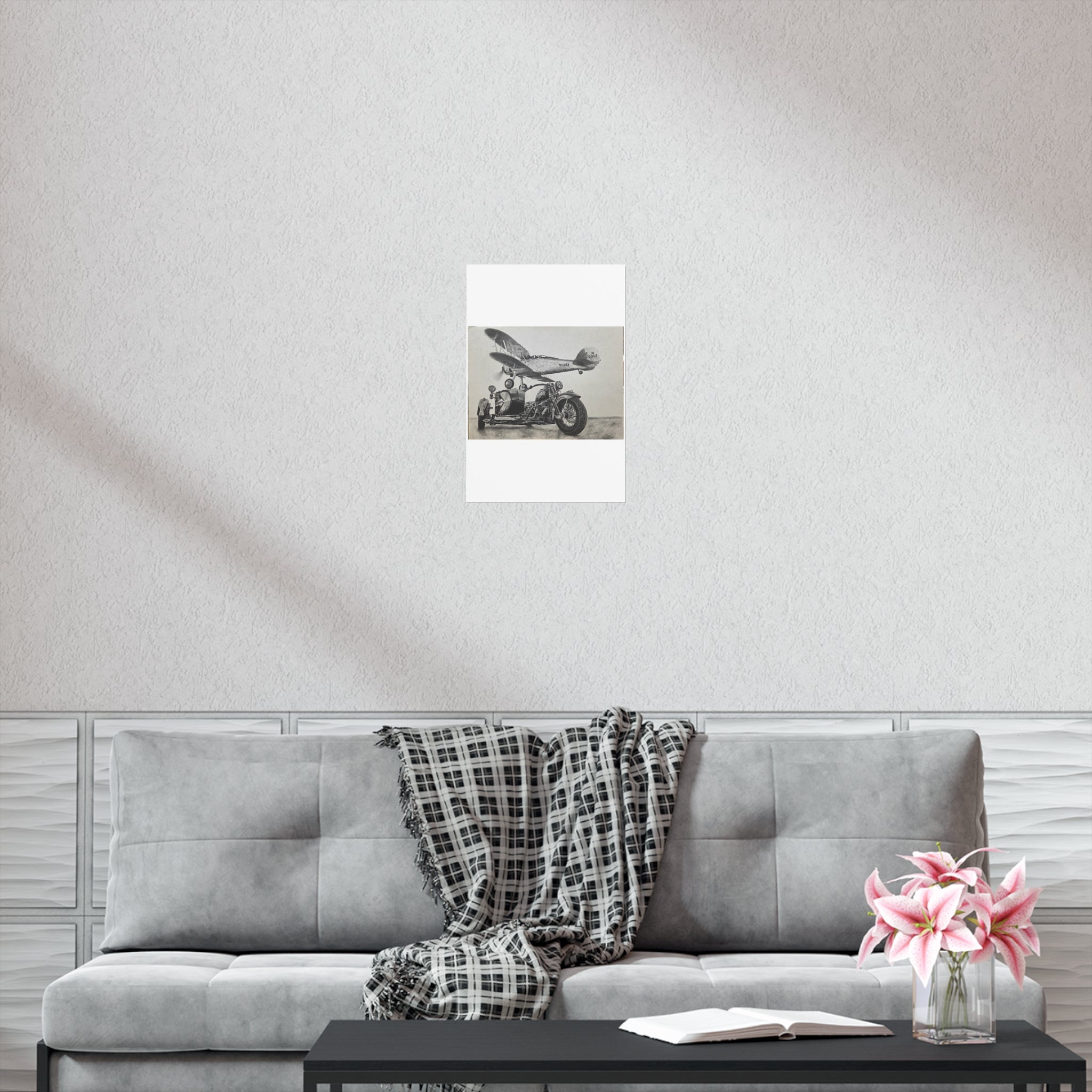 Vintage Motorcycle and Airplane Art Print