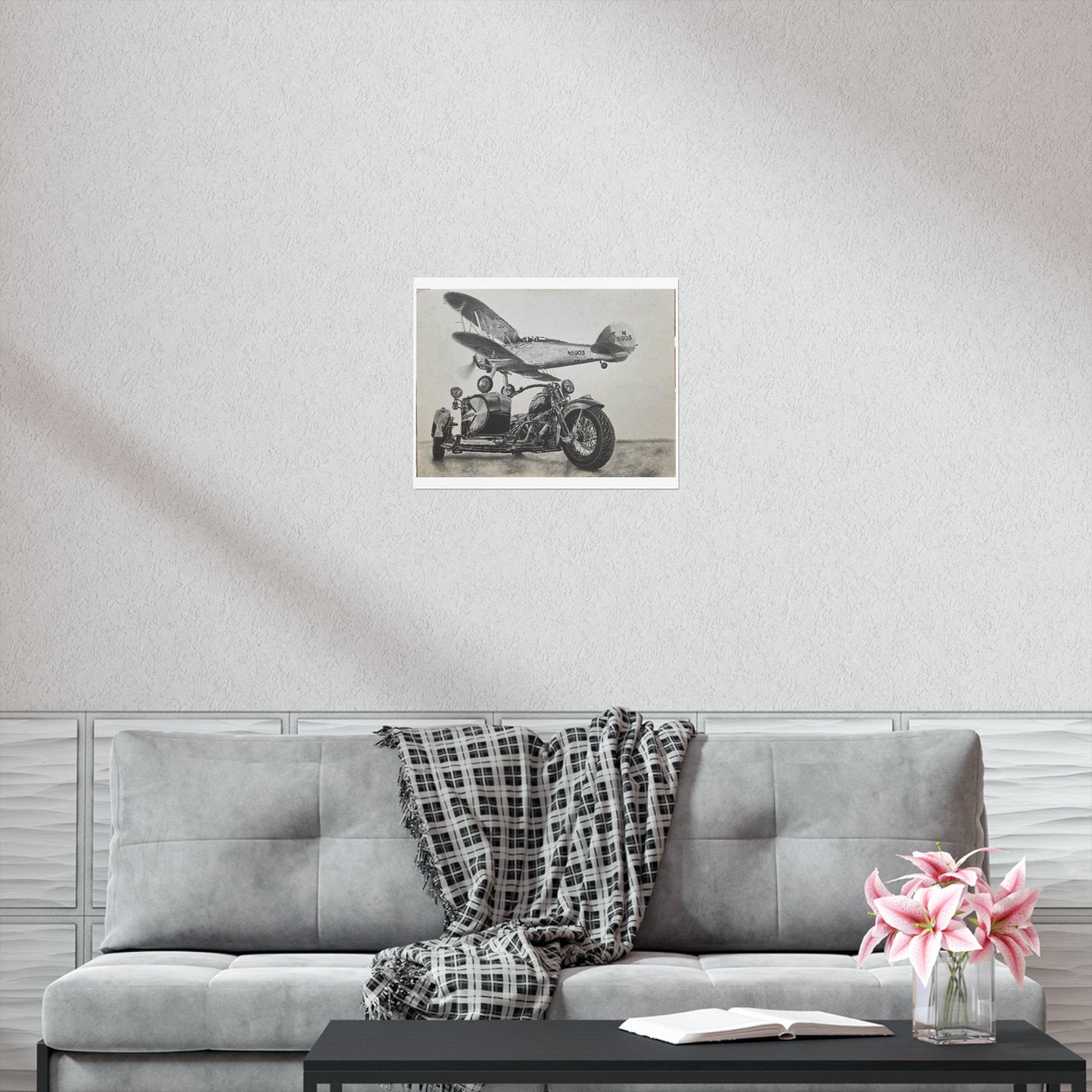 Vintage Motorcycle and Airplane Art Print