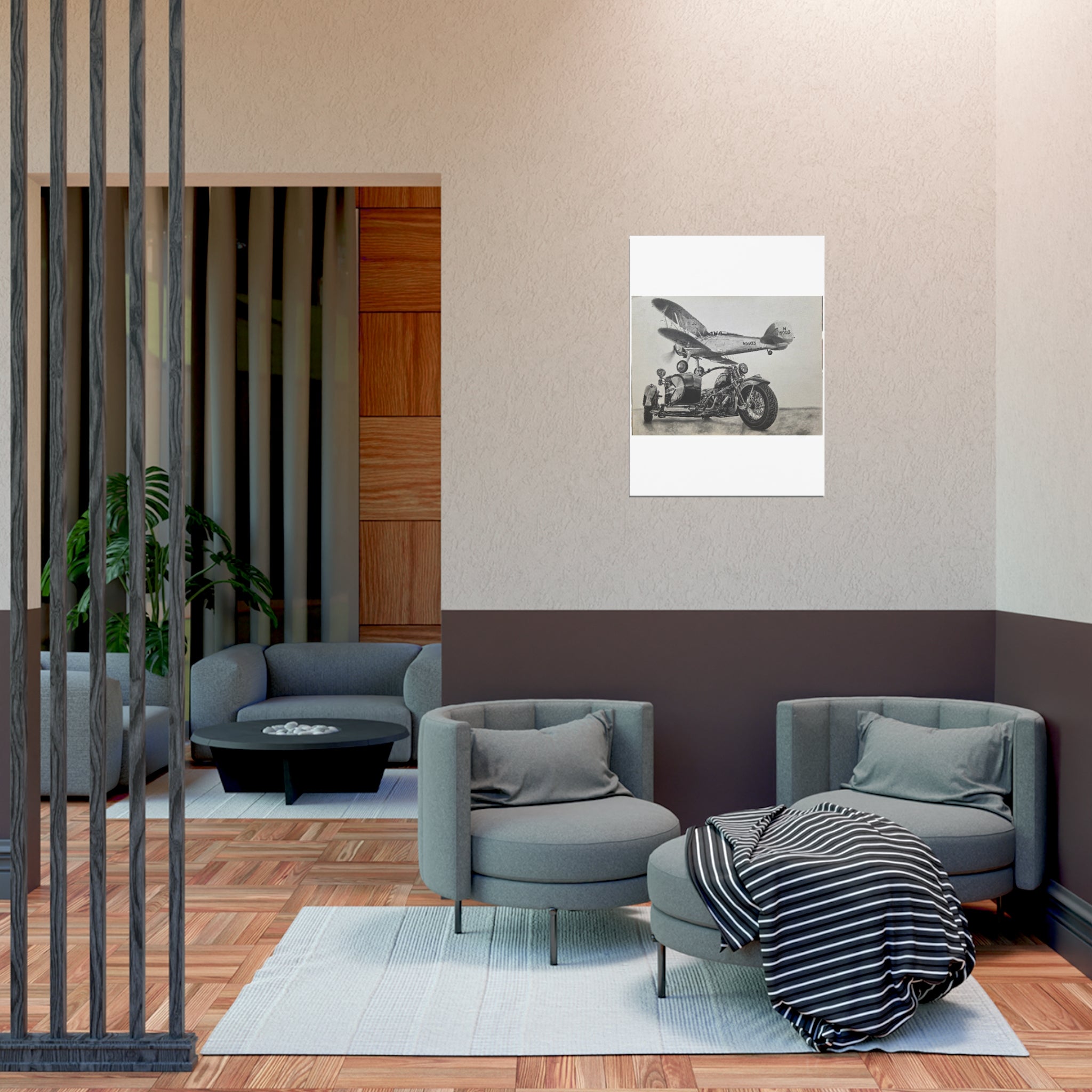 Vintage Motorcycle and Airplane Art Print