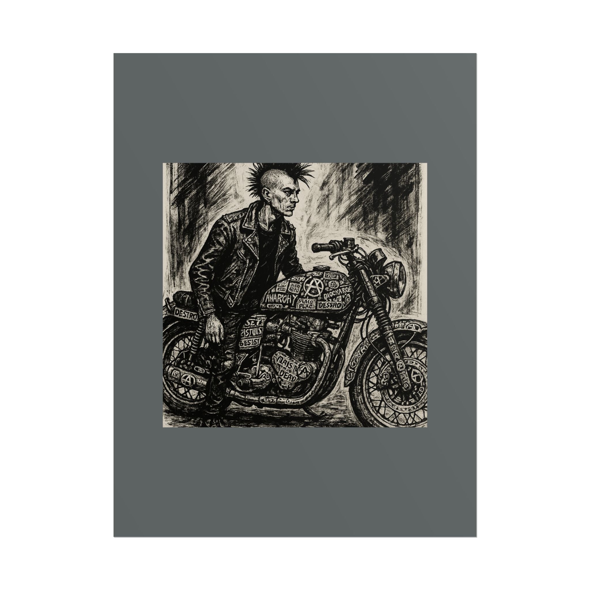 Punk Motorcycle Art Poster, Vintage Wall Decor