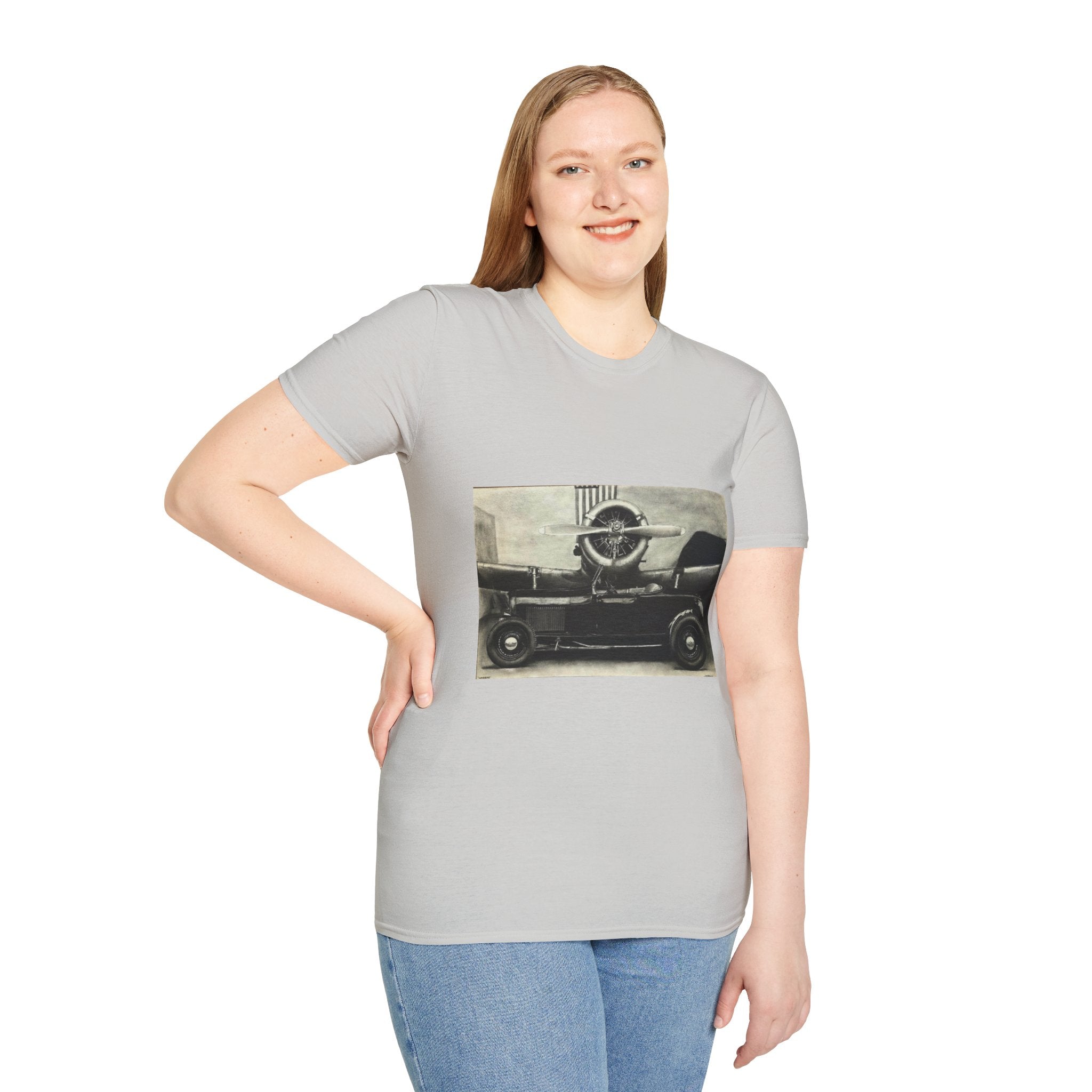 Speed & Sky Softstyle T-Shirt, WW2 Airplane, Hotrod Roadster