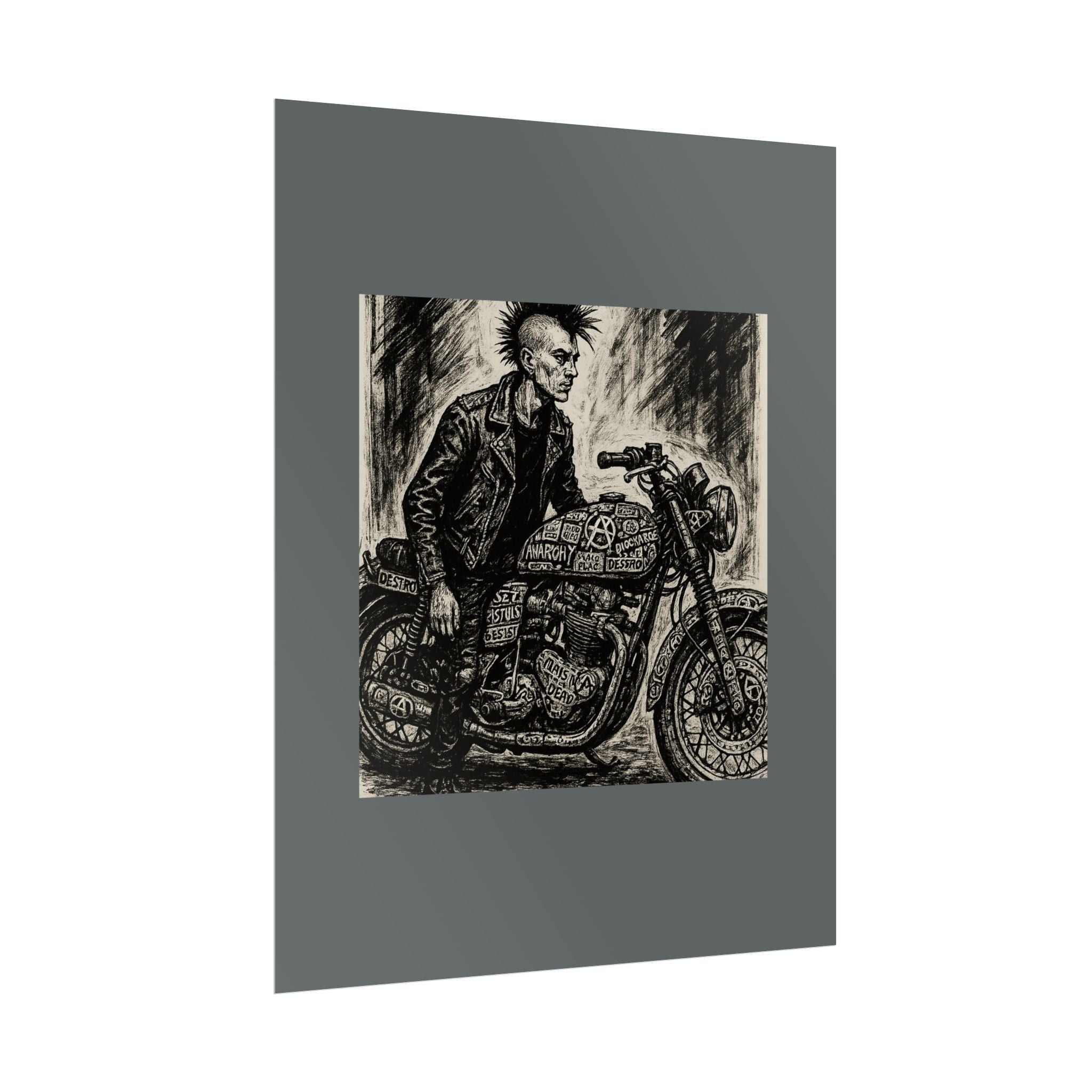 Punk Motorcycle Art Poster, Vintage Wall Decor
