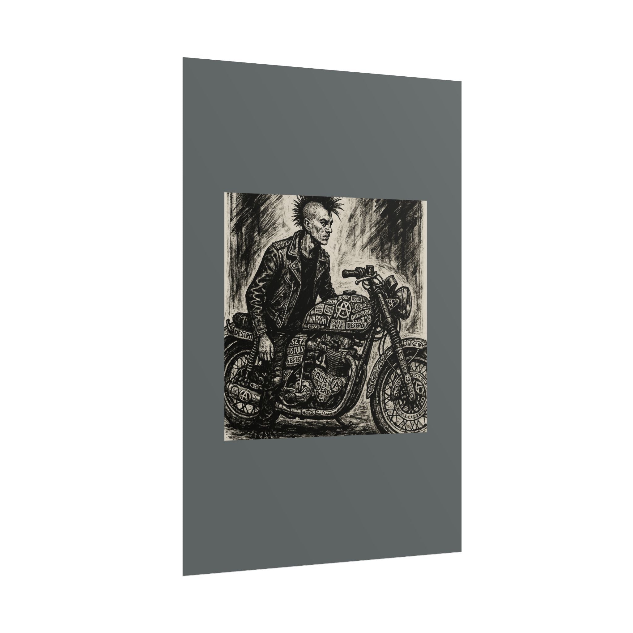 Punk Motorcycle Art Poster, Vintage Wall Decor