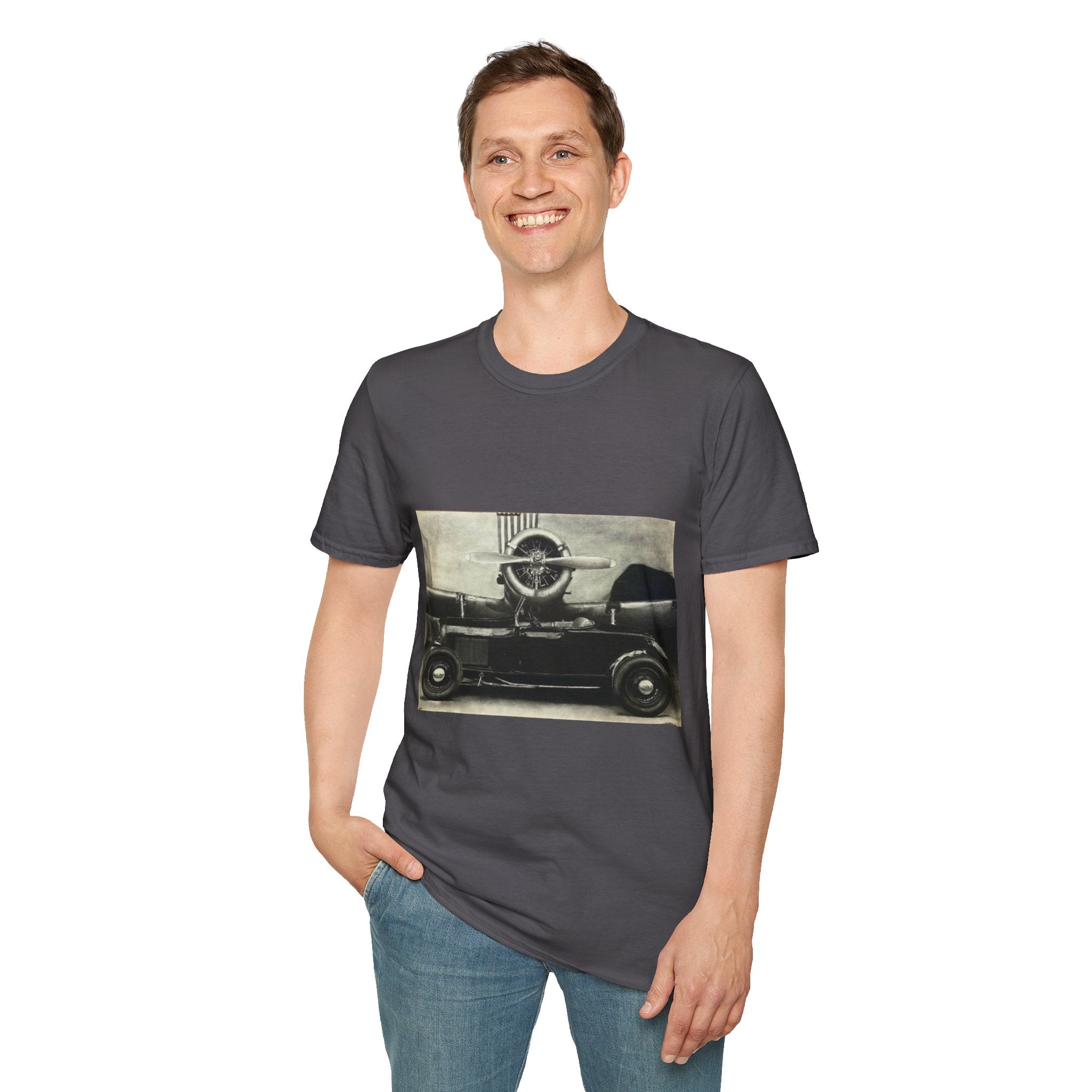 Speed & Sky Softstyle T-Shirt, WW2 Airplane, Hotrod Roadster