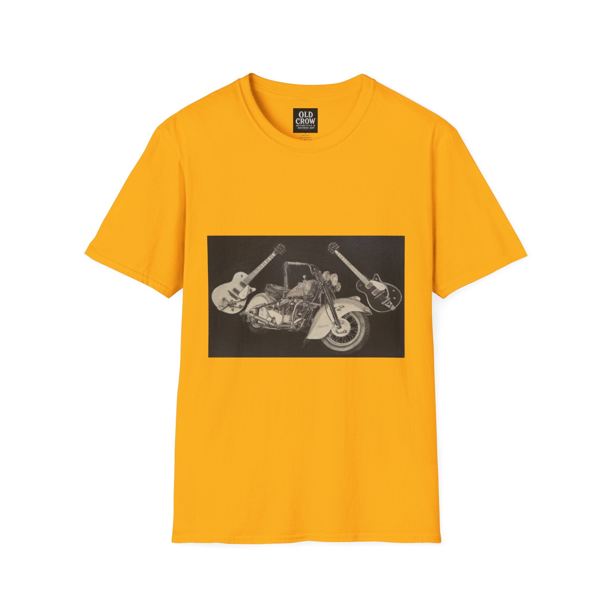 Motorcycle and Music Wall Art  T-Shirt, Indian Roadmaster, Classic Guitars