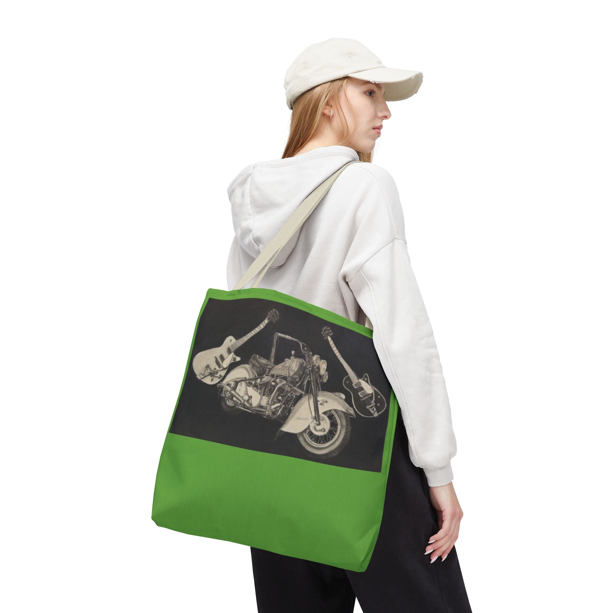 Two Wheels, Six Strings Tote Bag