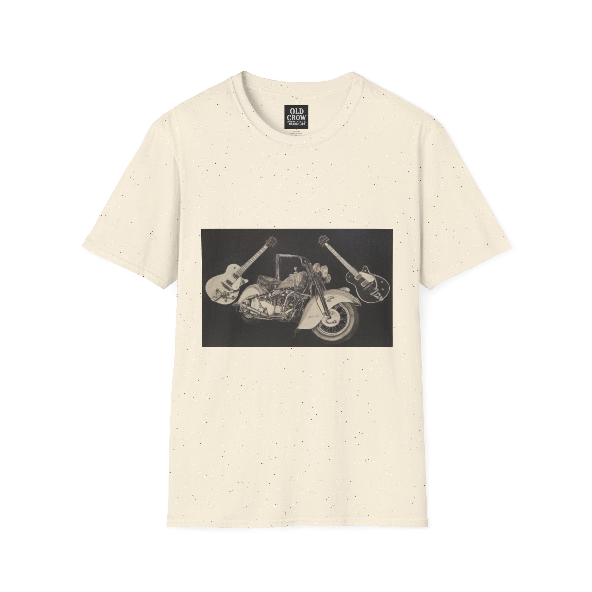 Motorcycle and Music Wall Art  T-Shirt, Indian Roadmaster, Classic Guitars