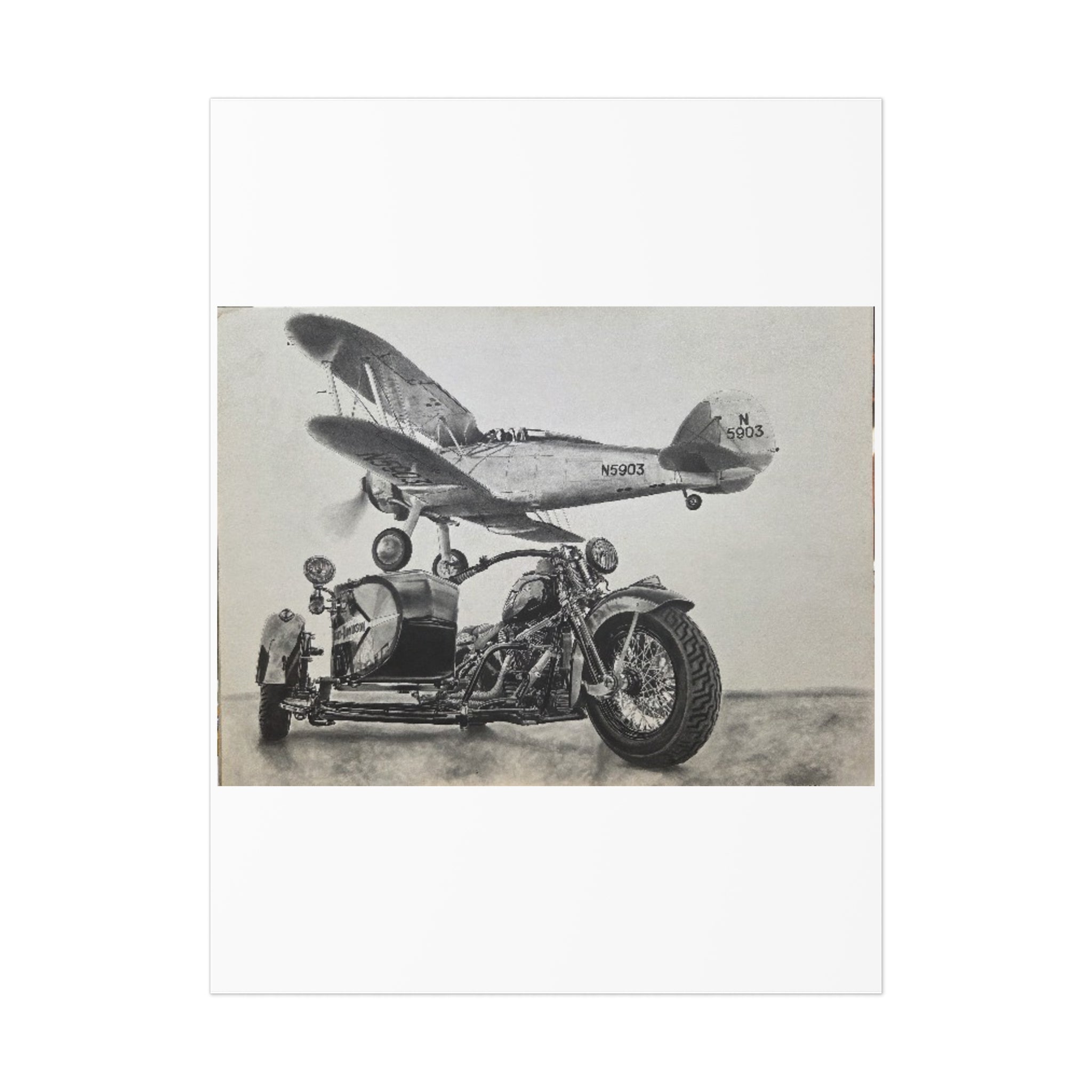Vintage Motorcycle and Airplane Art Print