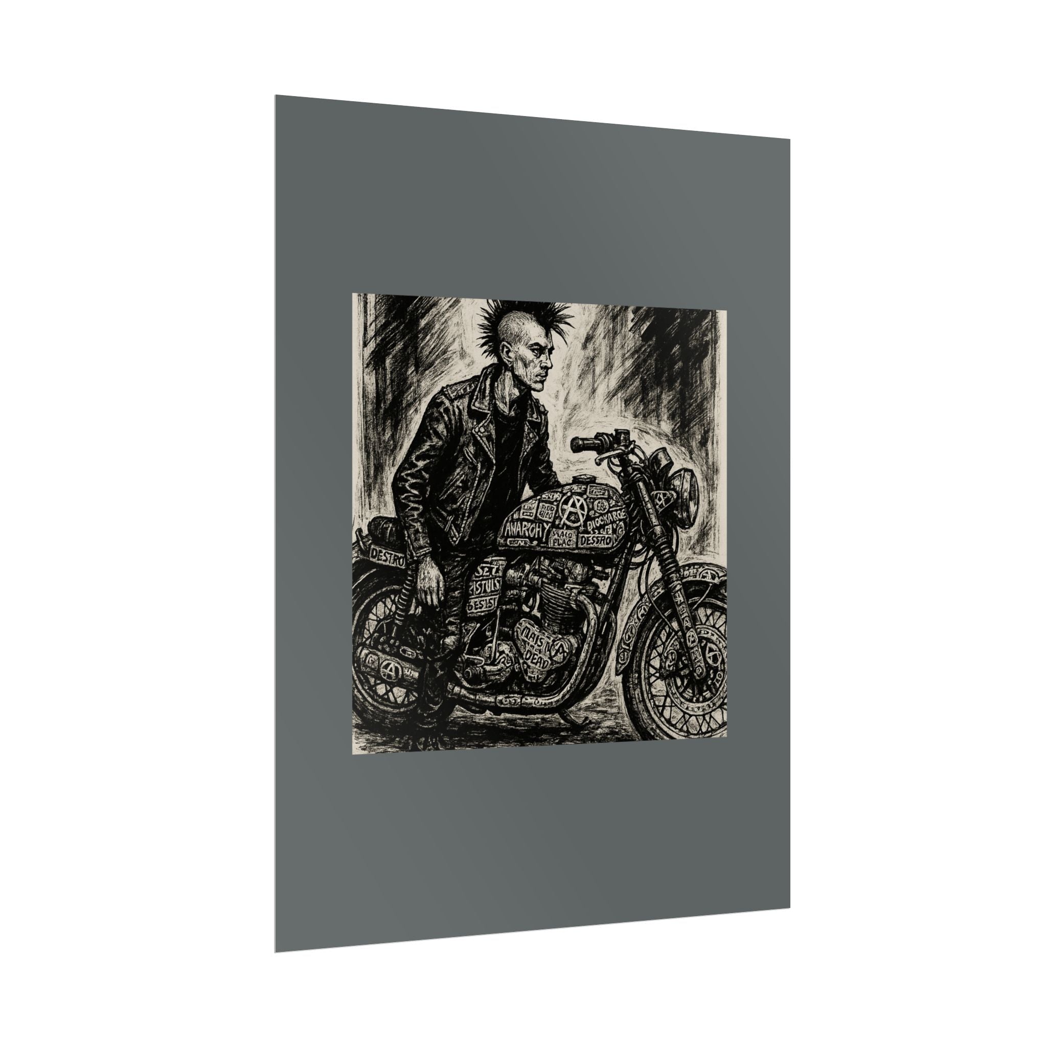 Punk Motorcycle Art Poster, Vintage Wall Decor