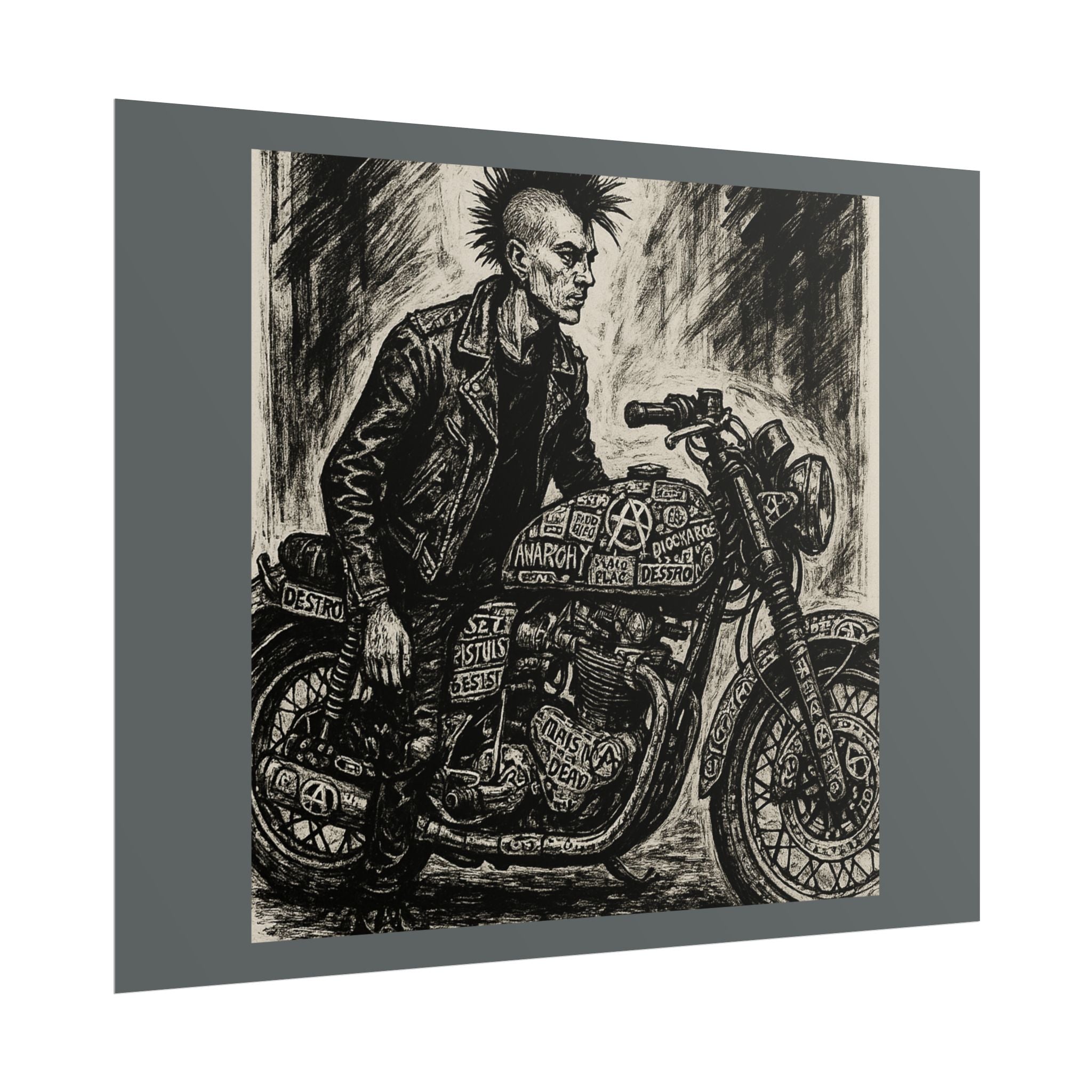 Punk Motorcycle Art Poster, Vintage Wall Decor