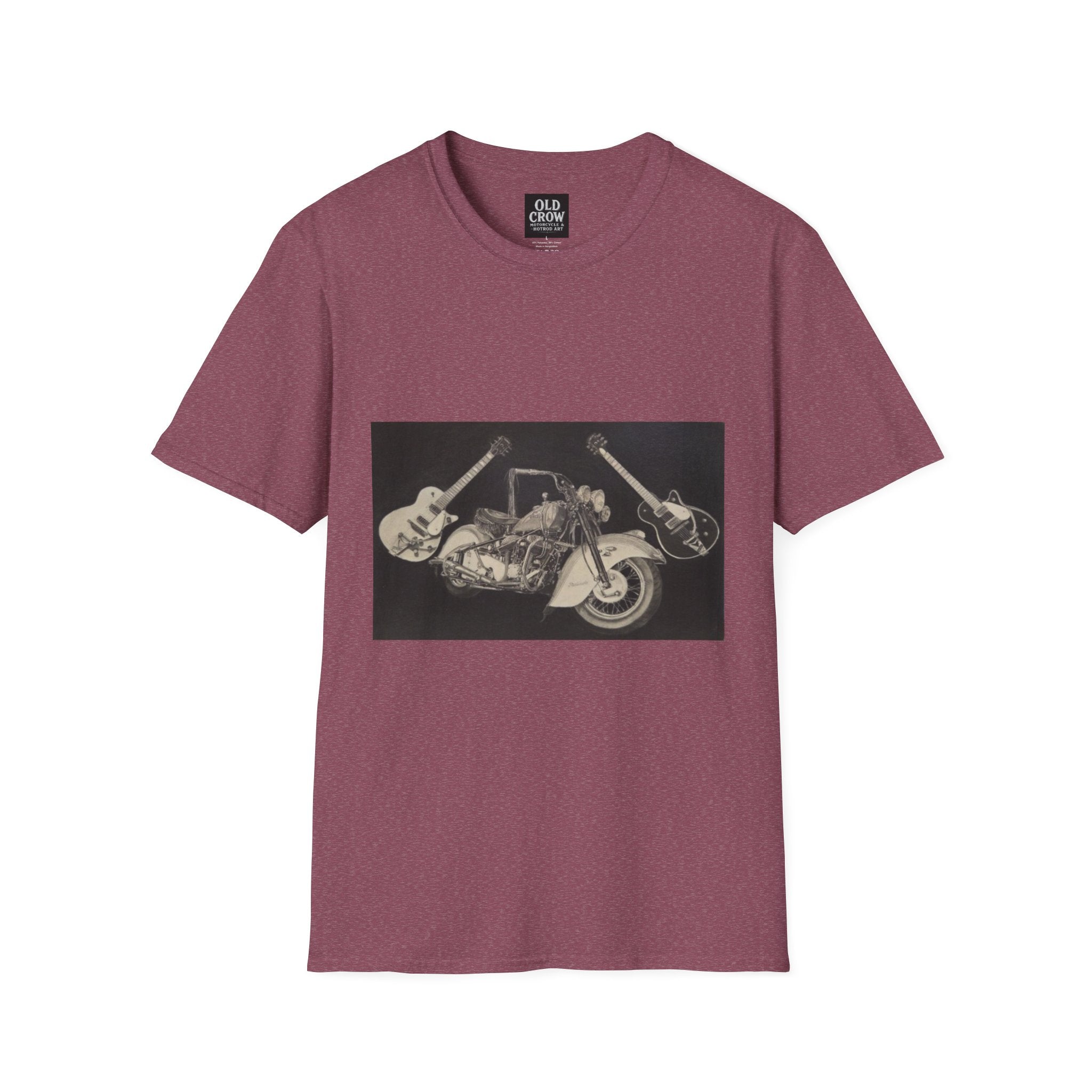 Motorcycle and Music Wall Art  T-Shirt, Indian Roadmaster, Classic Guitars