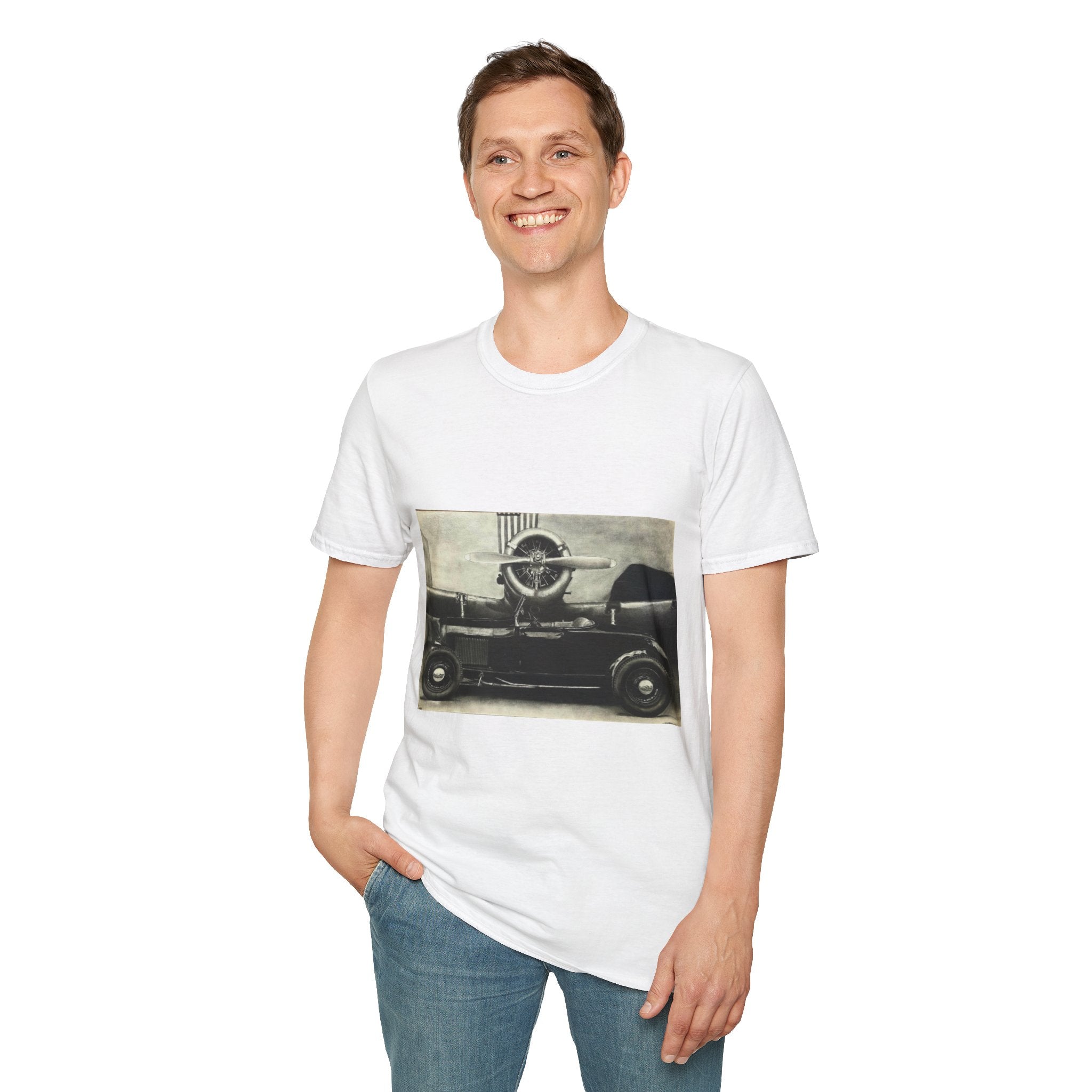 Speed & Sky Softstyle T-Shirt, WW2 Airplane, Hotrod Roadster