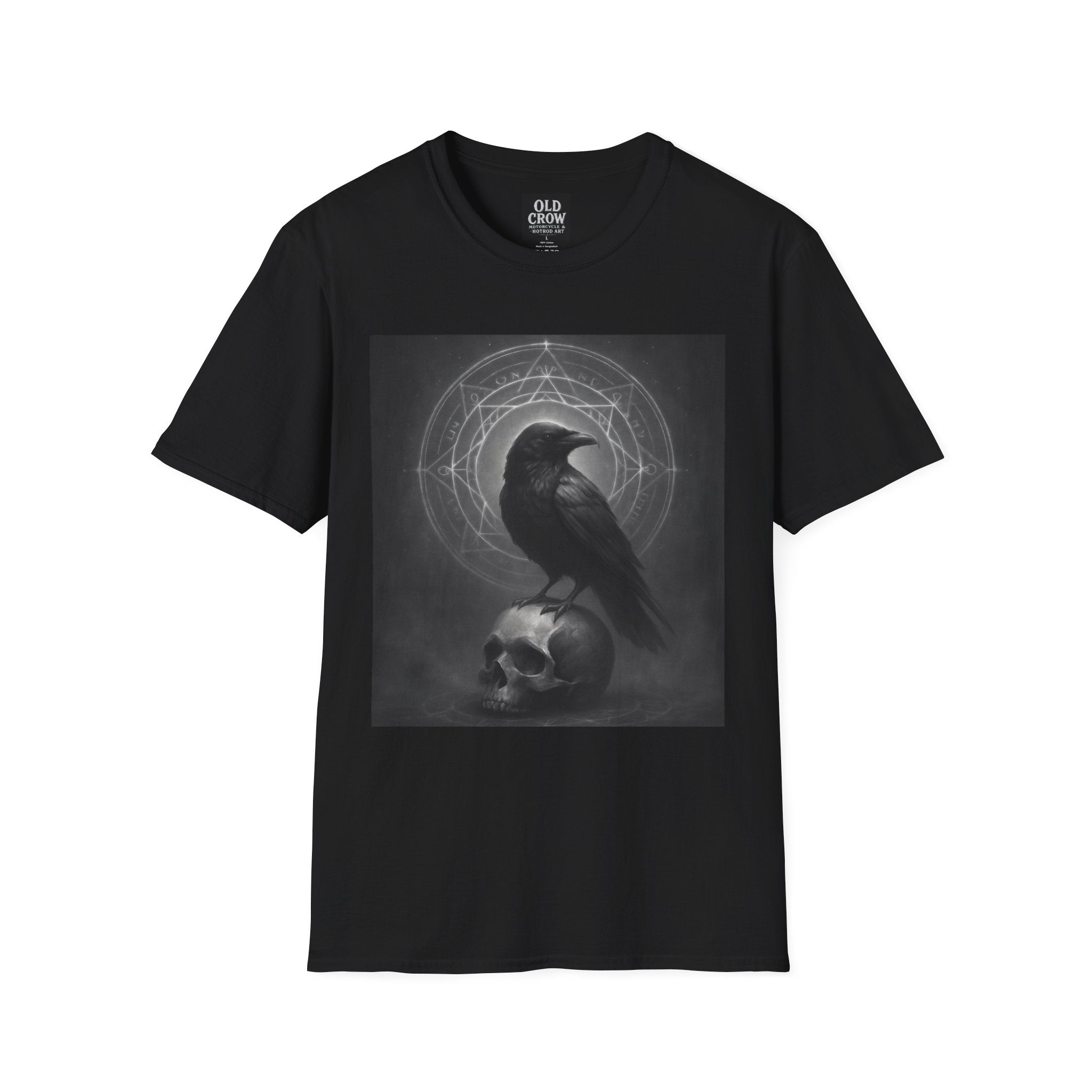 Dark Magic Raven Illustration T-Shirt, Black & White