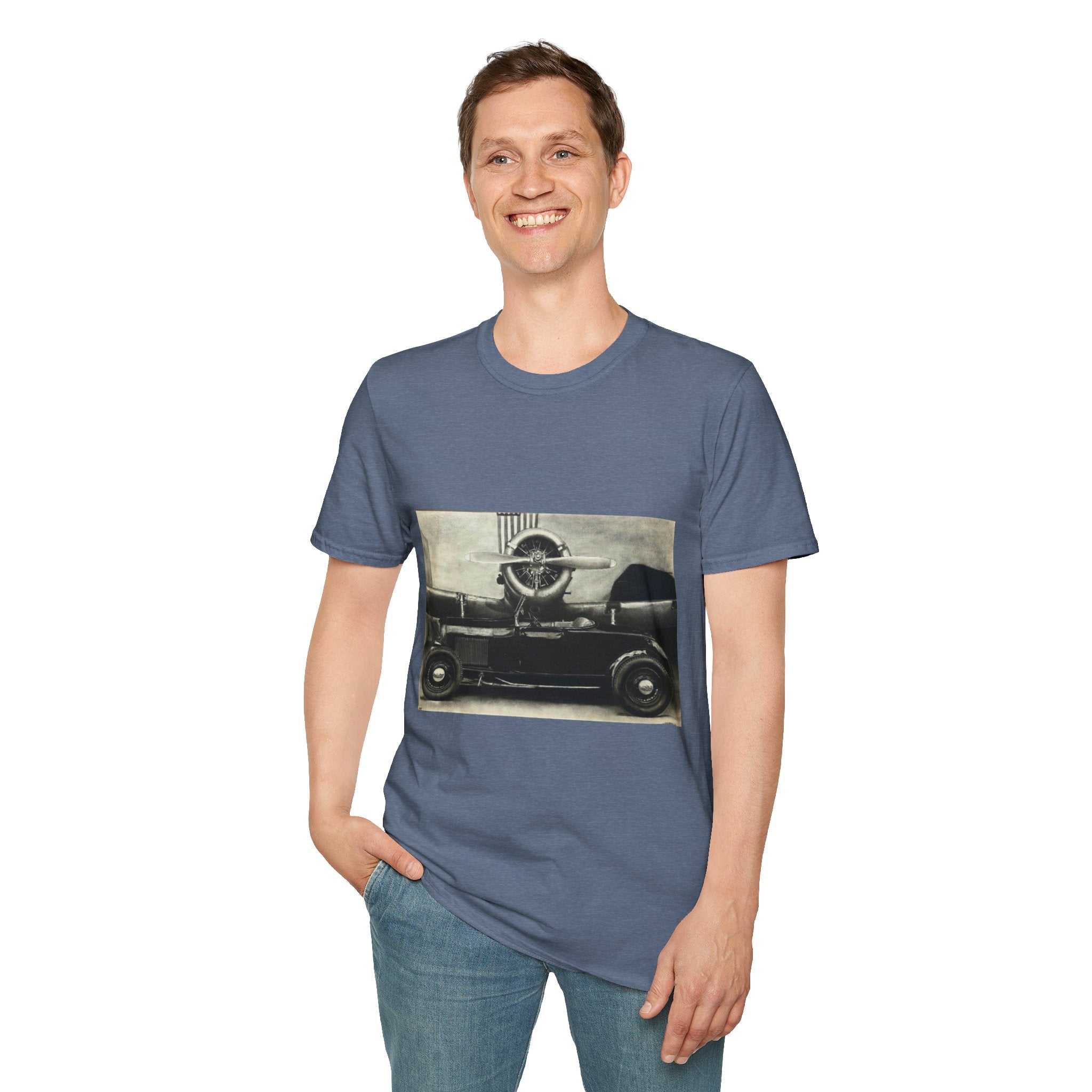 Speed & Sky Softstyle T-Shirt, WW2 Airplane, Hotrod Roadster