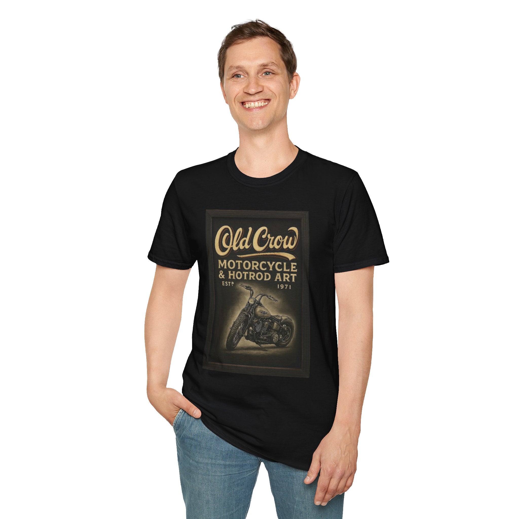 Old Crow Motorcycle & Hotrod Art Softstyle T-Shirt