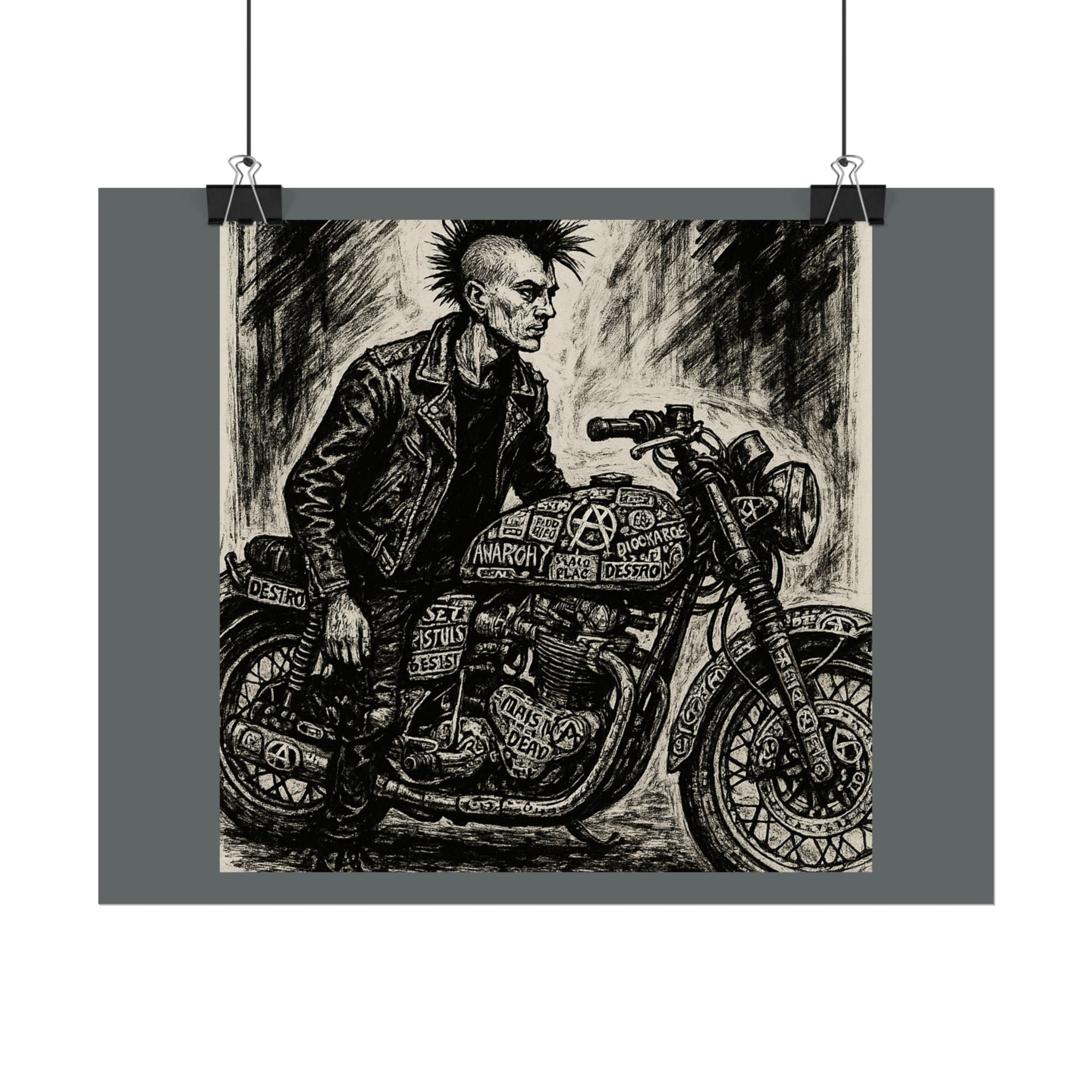 Punk Motorcycle Art Poster, Vintage Wall Decor