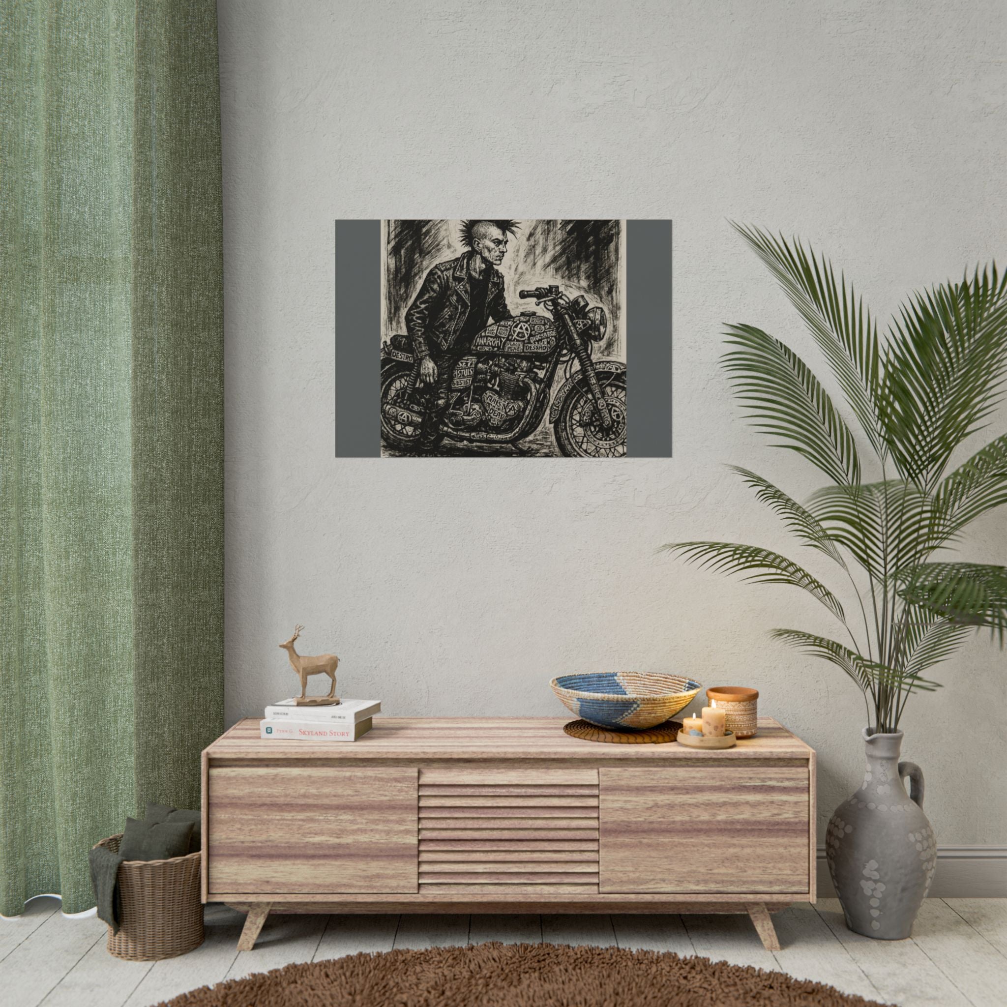 Punk Motorcycle Art Poster, Vintage Wall Decor