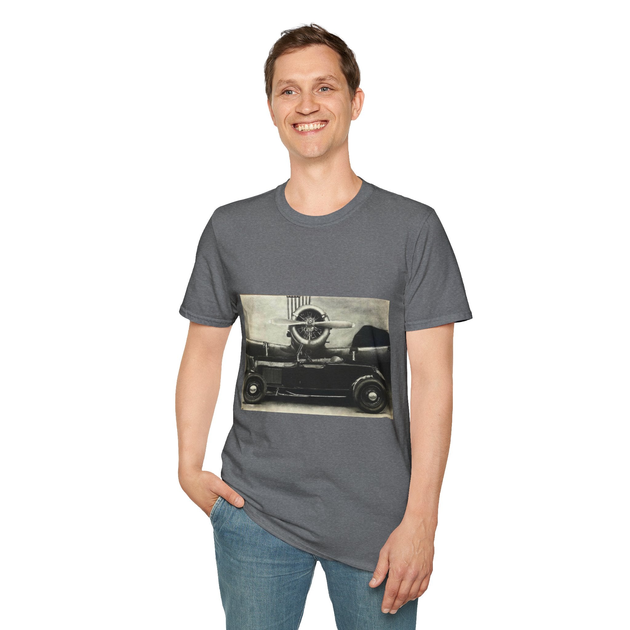 Speed & Sky Softstyle T-Shirt, WW2 Airplane, Hotrod Roadster