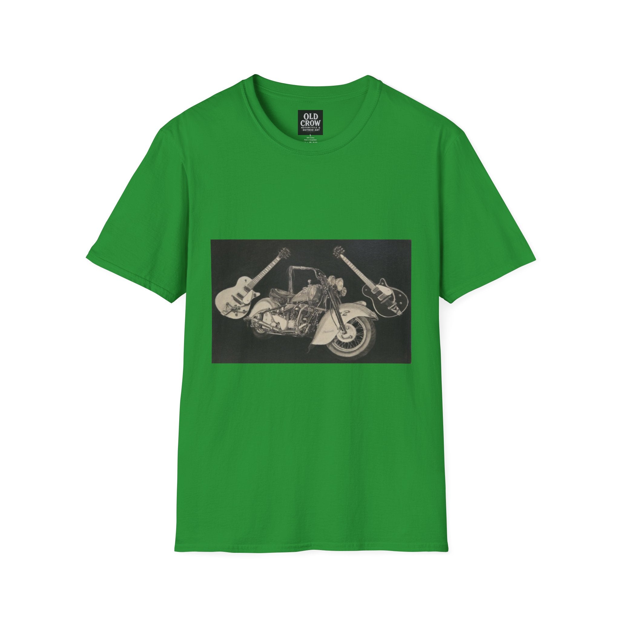 Motorcycle and Music Wall Art  T-Shirt, Indian Roadmaster, Classic Guitars
