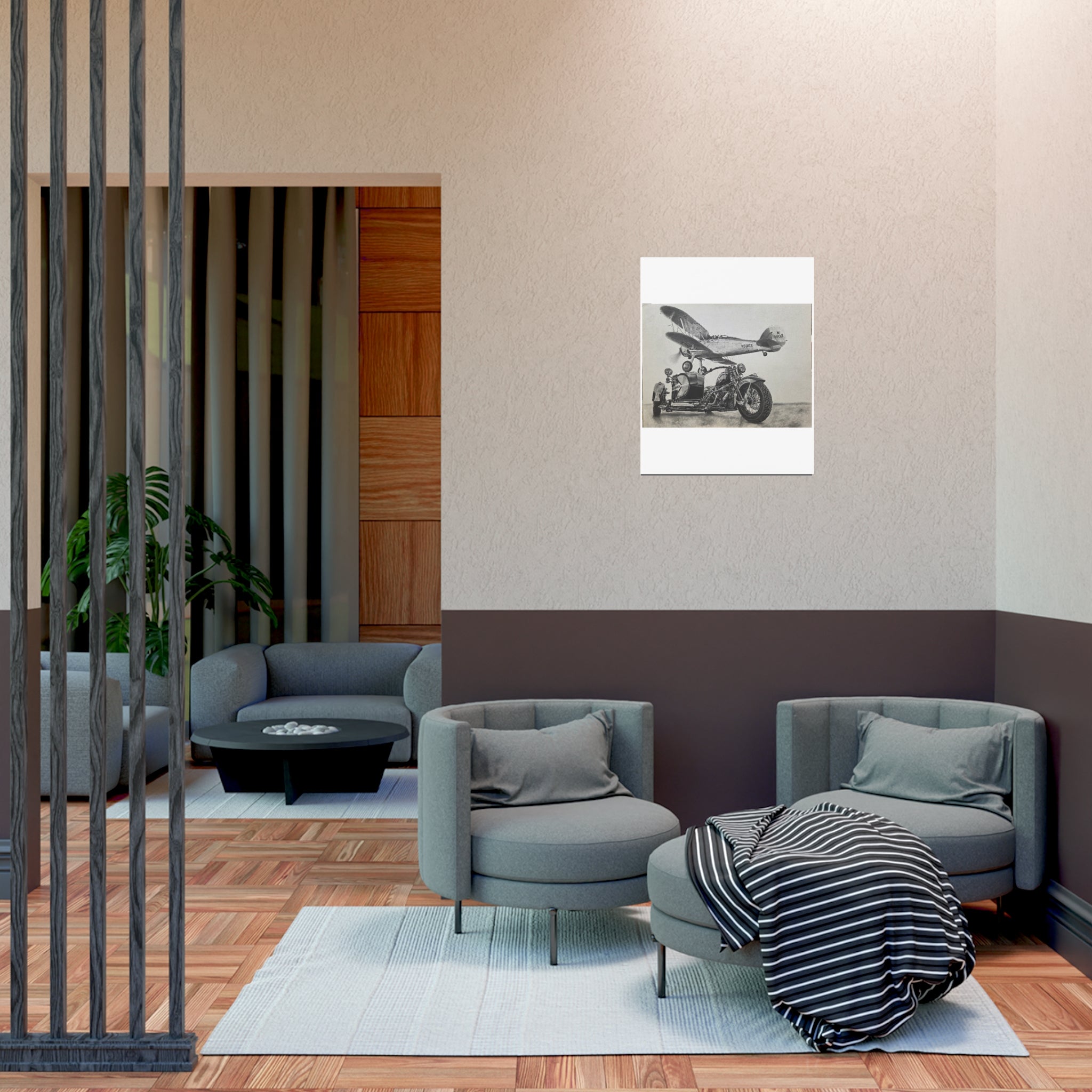 Vintage Motorcycle and Airplane Art Print