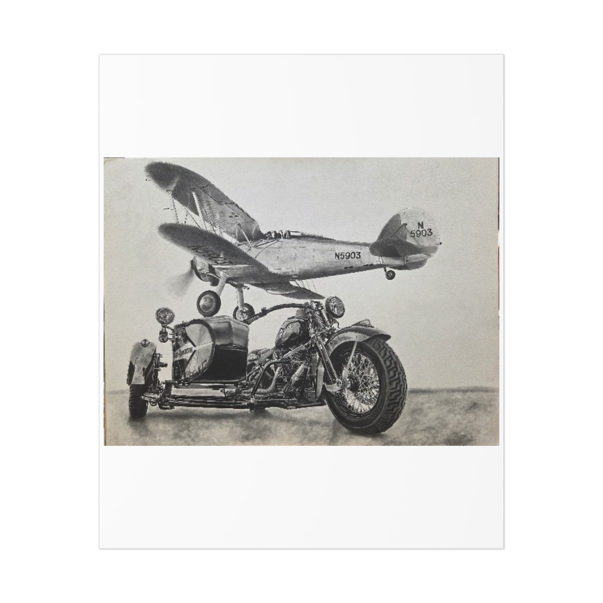 Vintage Motorcycle and Airplane Art Print