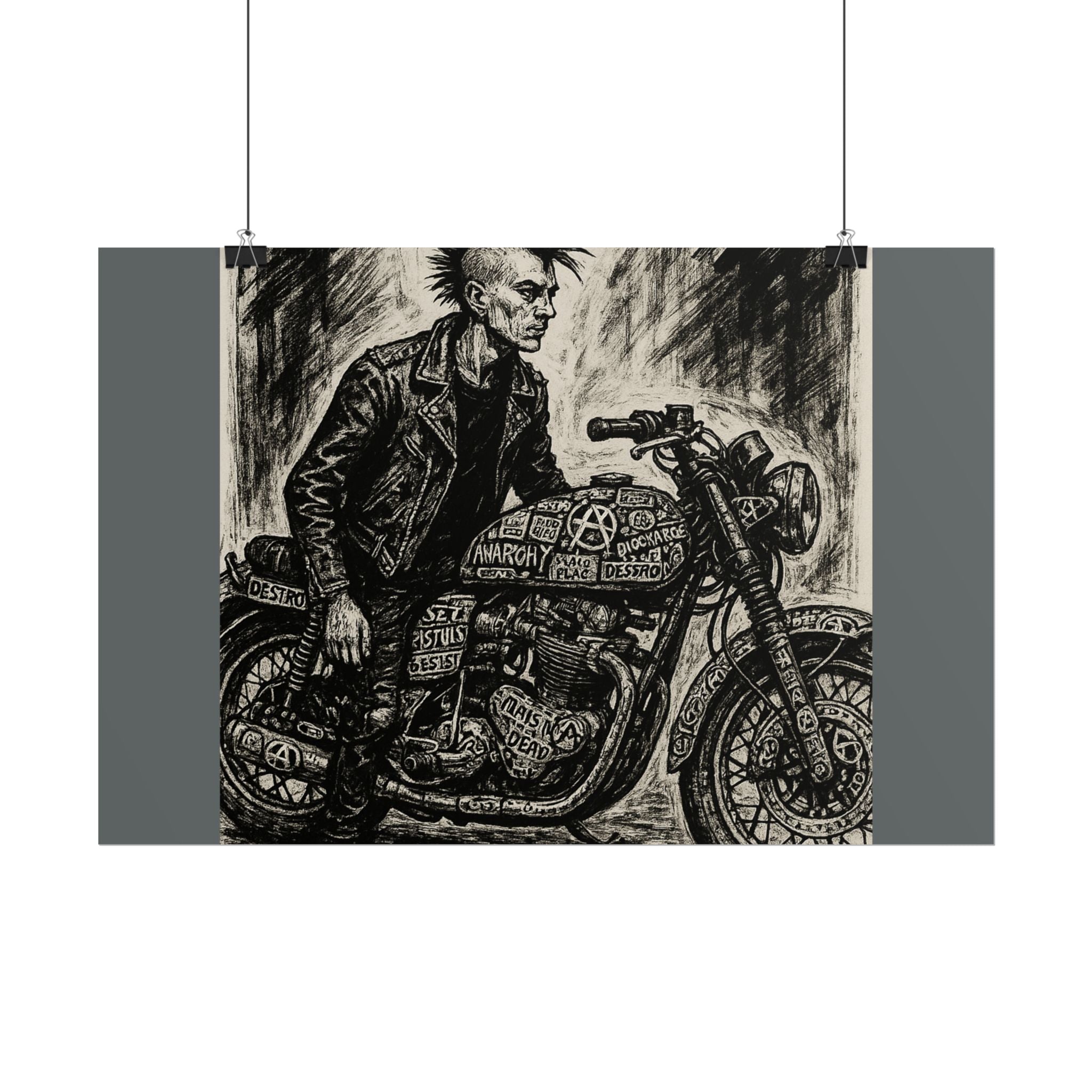 Punk Motorcycle Art Poster, Vintage Wall Decor