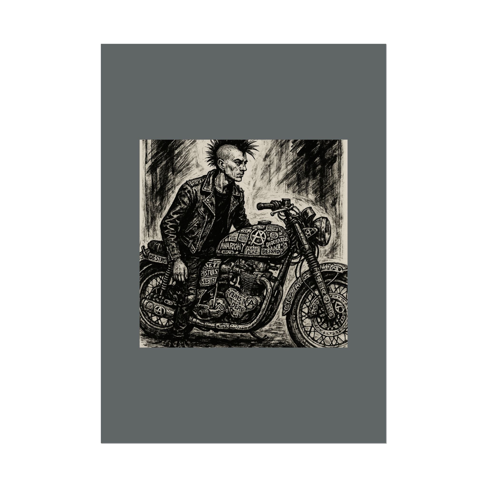 Punk Motorcycle Art Poster, Vintage Wall Decor