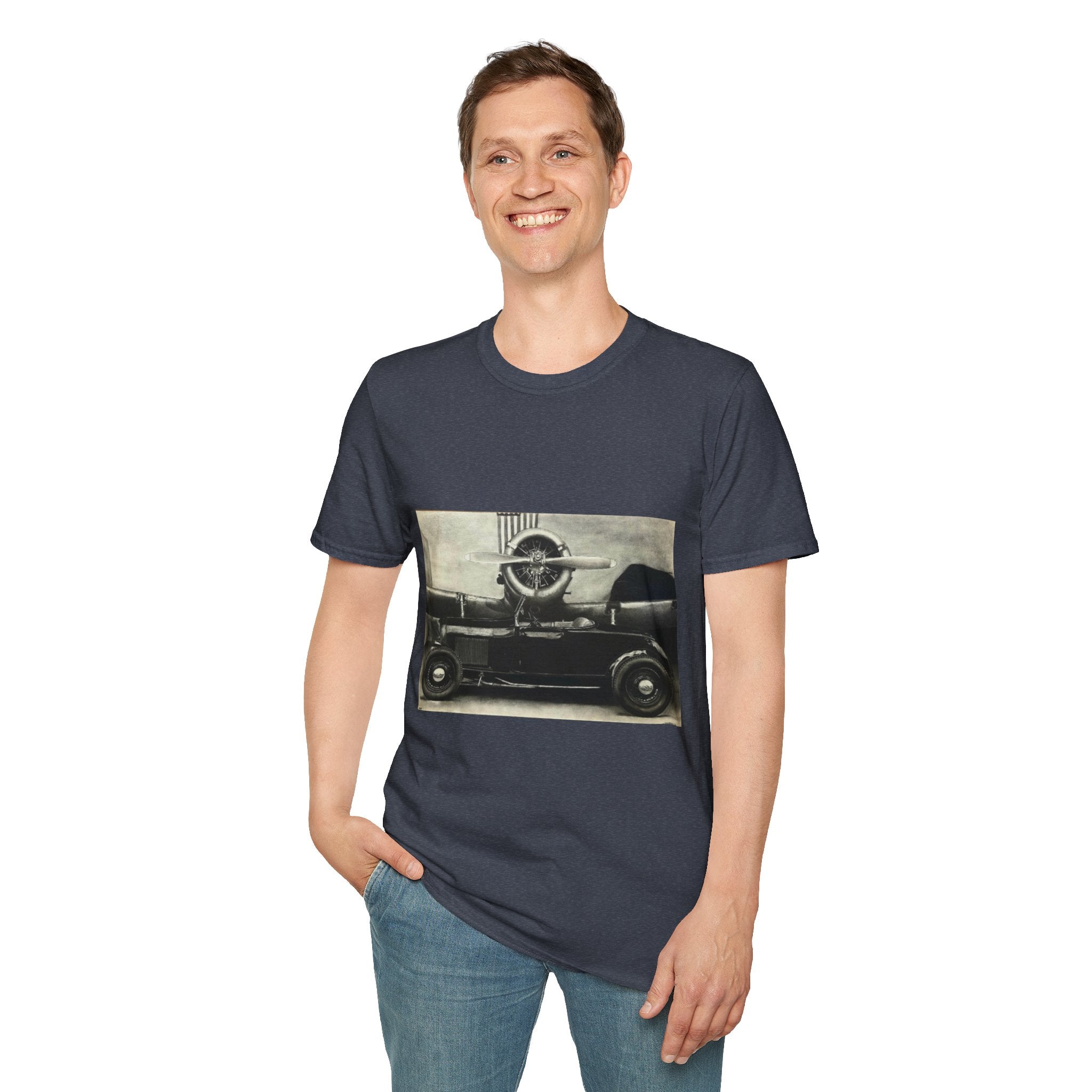 Speed & Sky Softstyle T-Shirt, WW2 Airplane, Hotrod Roadster