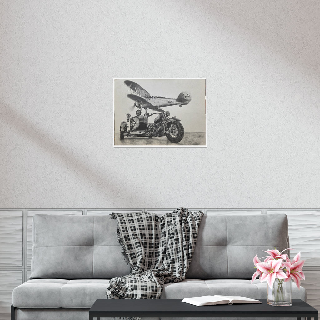 Vintage Motorcycle and Airplane Art Print