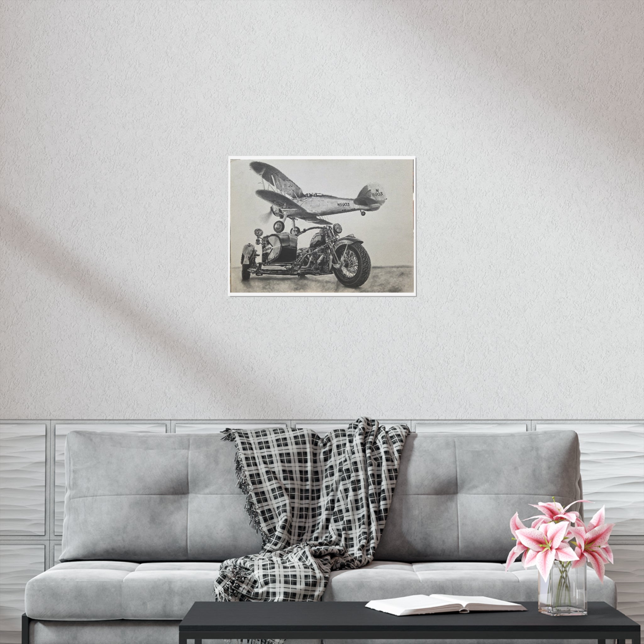 Vintage Motorcycle and Airplane Art Print