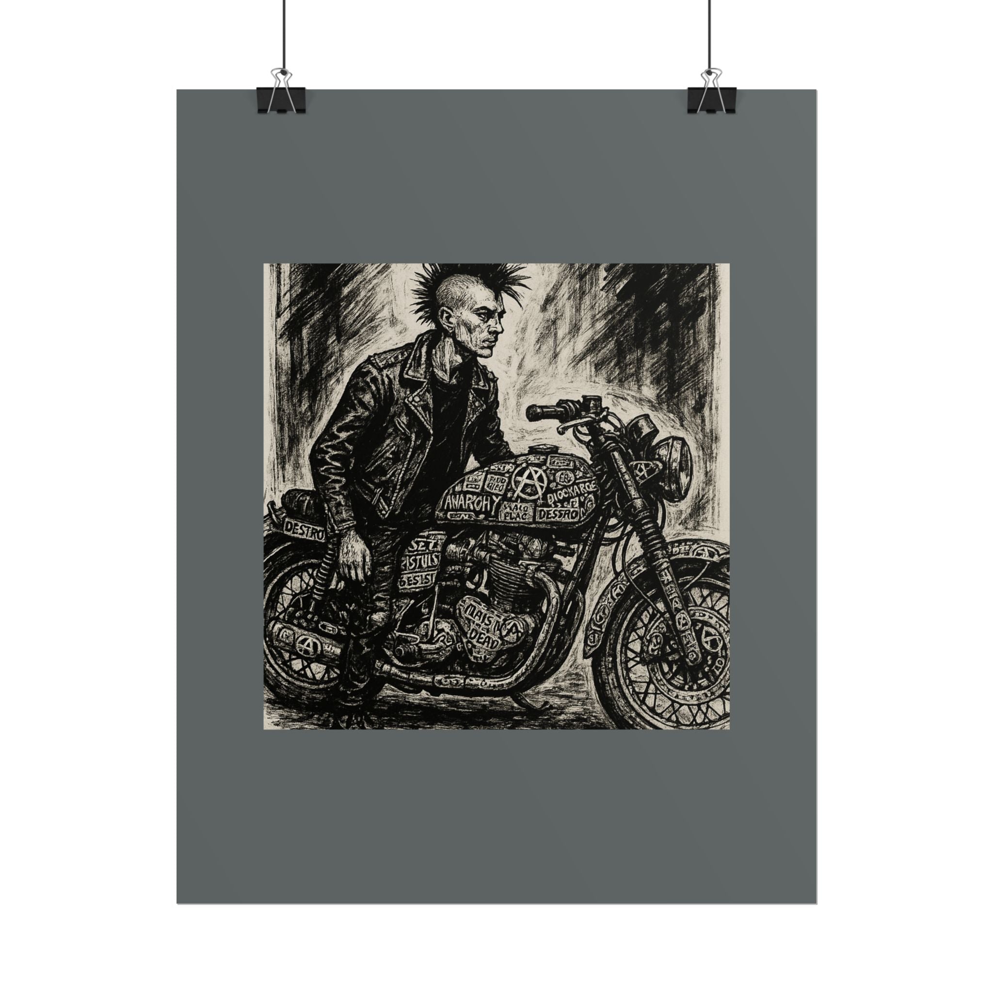 Punk Motorcycle Art Poster, Vintage Wall Decor