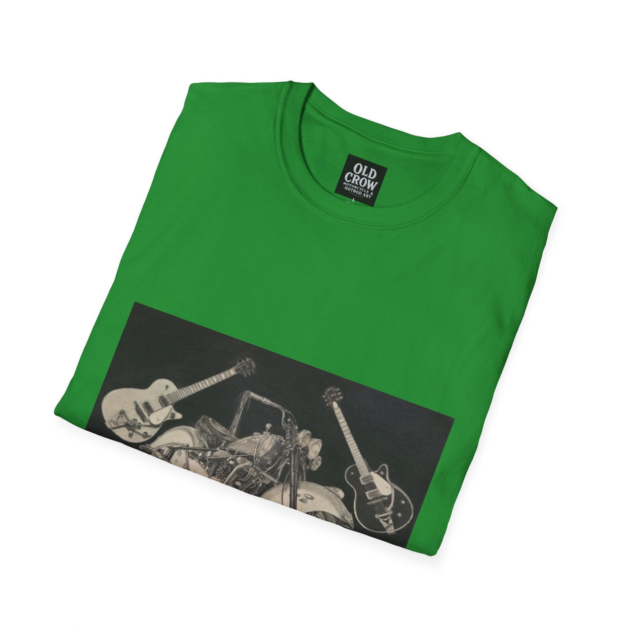 Motorcycle and Music Wall Art  T-Shirt, Indian Roadmaster, Classic Guitars