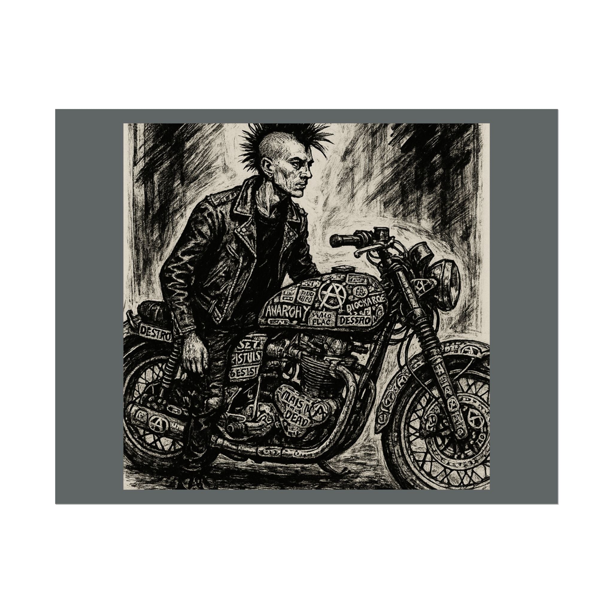 Punk Motorcycle Art Poster, Vintage Wall Decor