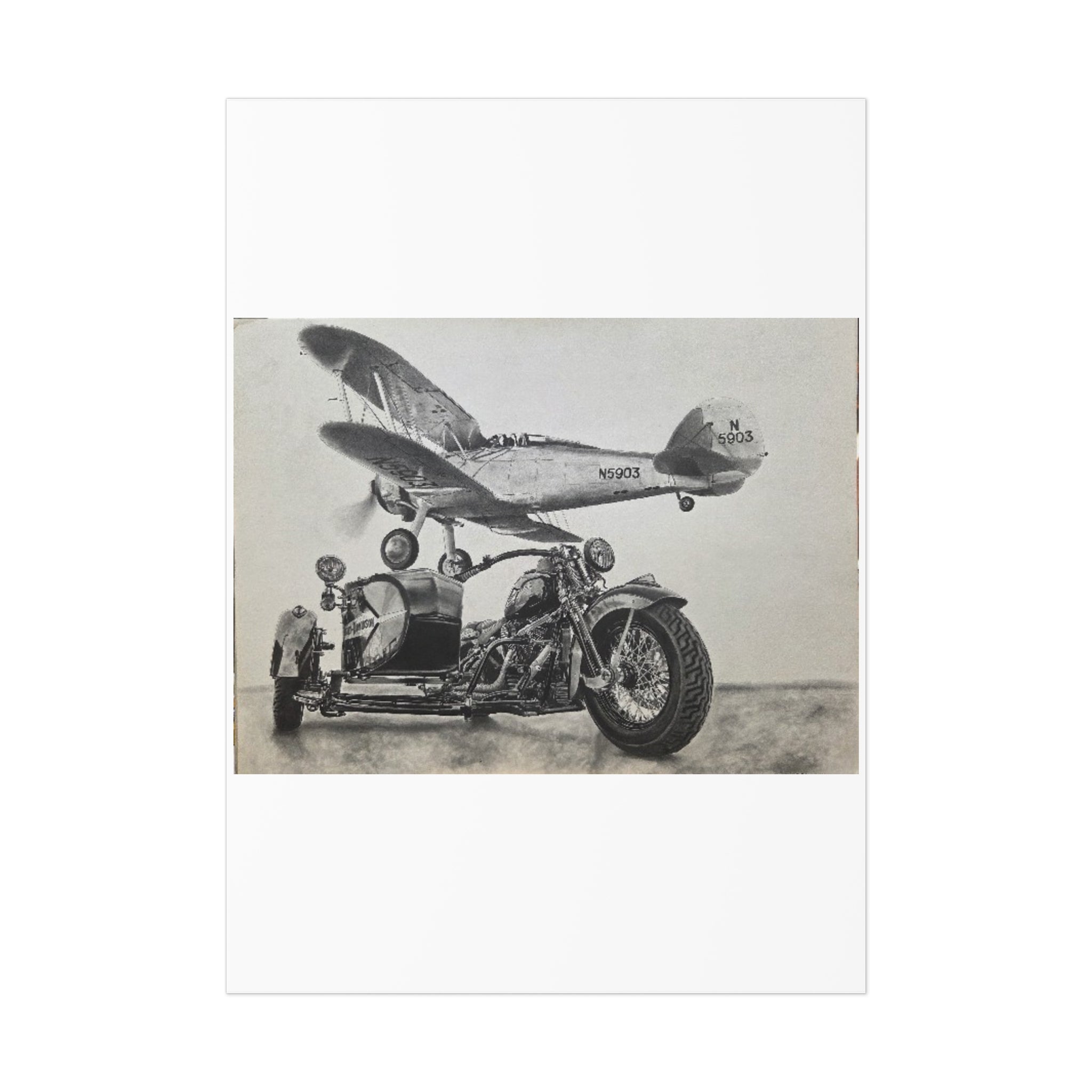 Vintage Motorcycle and Airplane Art Print