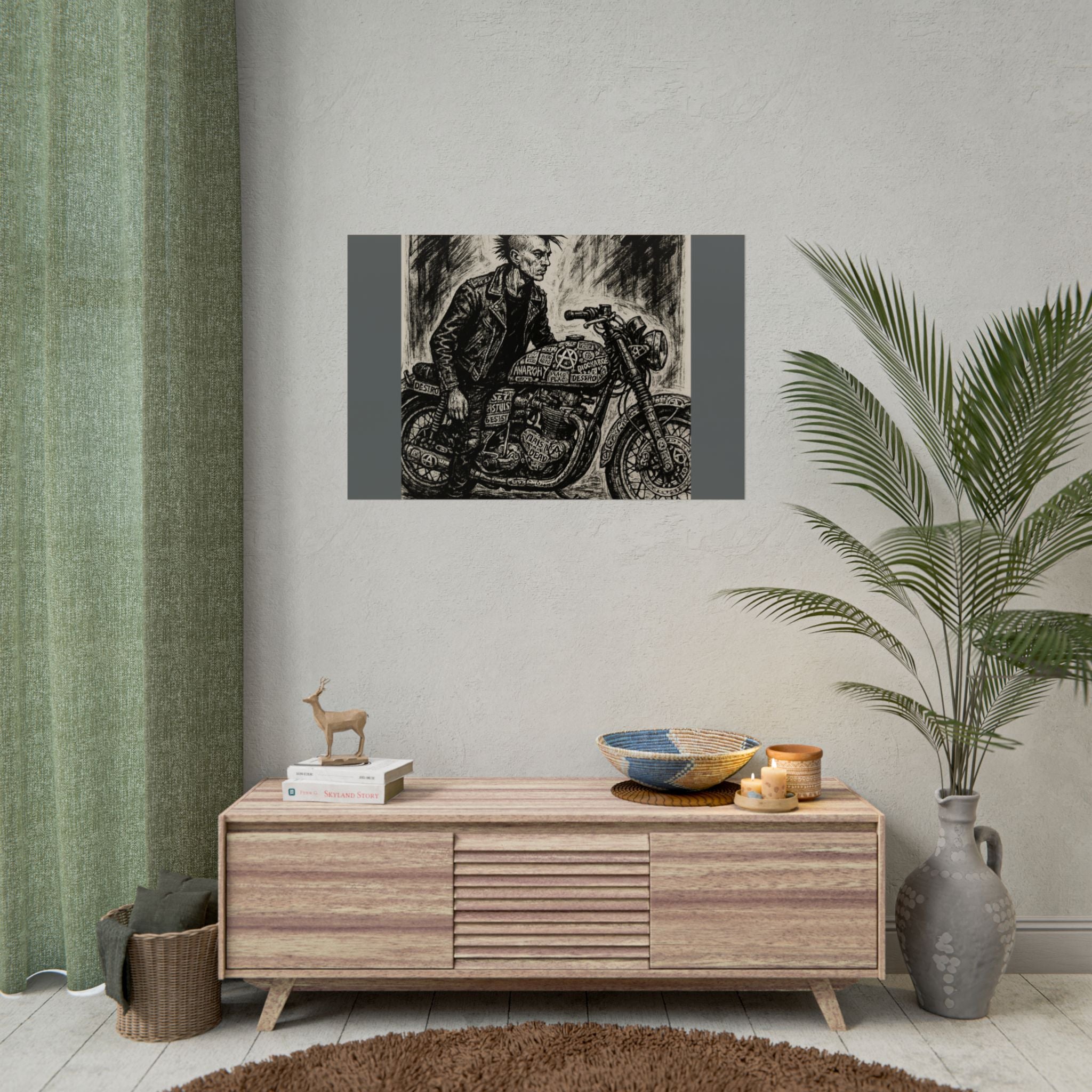 Punk Motorcycle Art Poster, Vintage Wall Decor