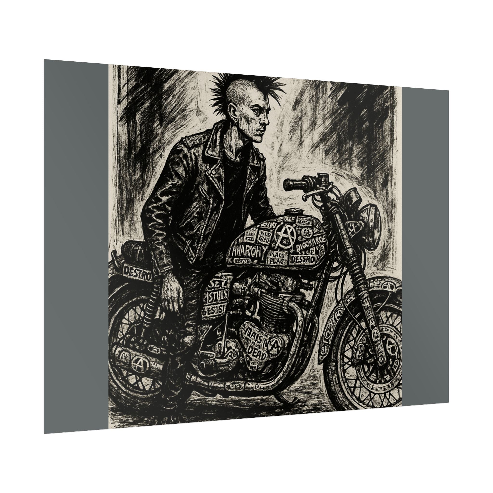 Punk Motorcycle Art Poster, Vintage Wall Decor