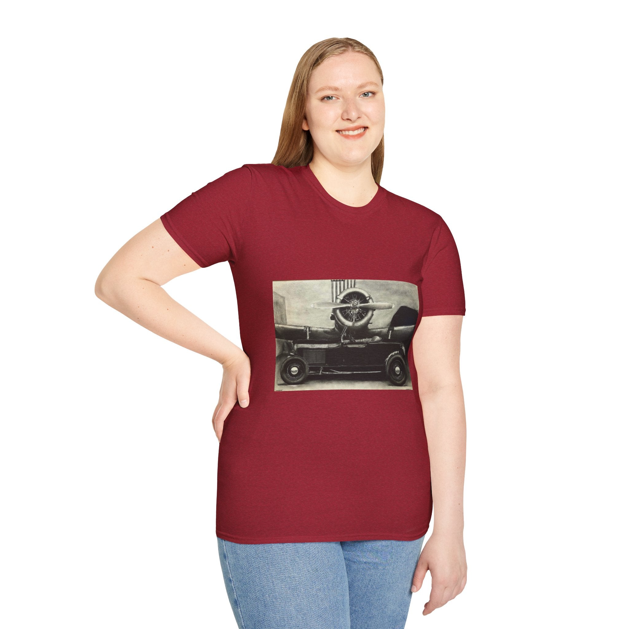 Speed & Sky Softstyle T-Shirt, WW2 Airplane, Hotrod Roadster