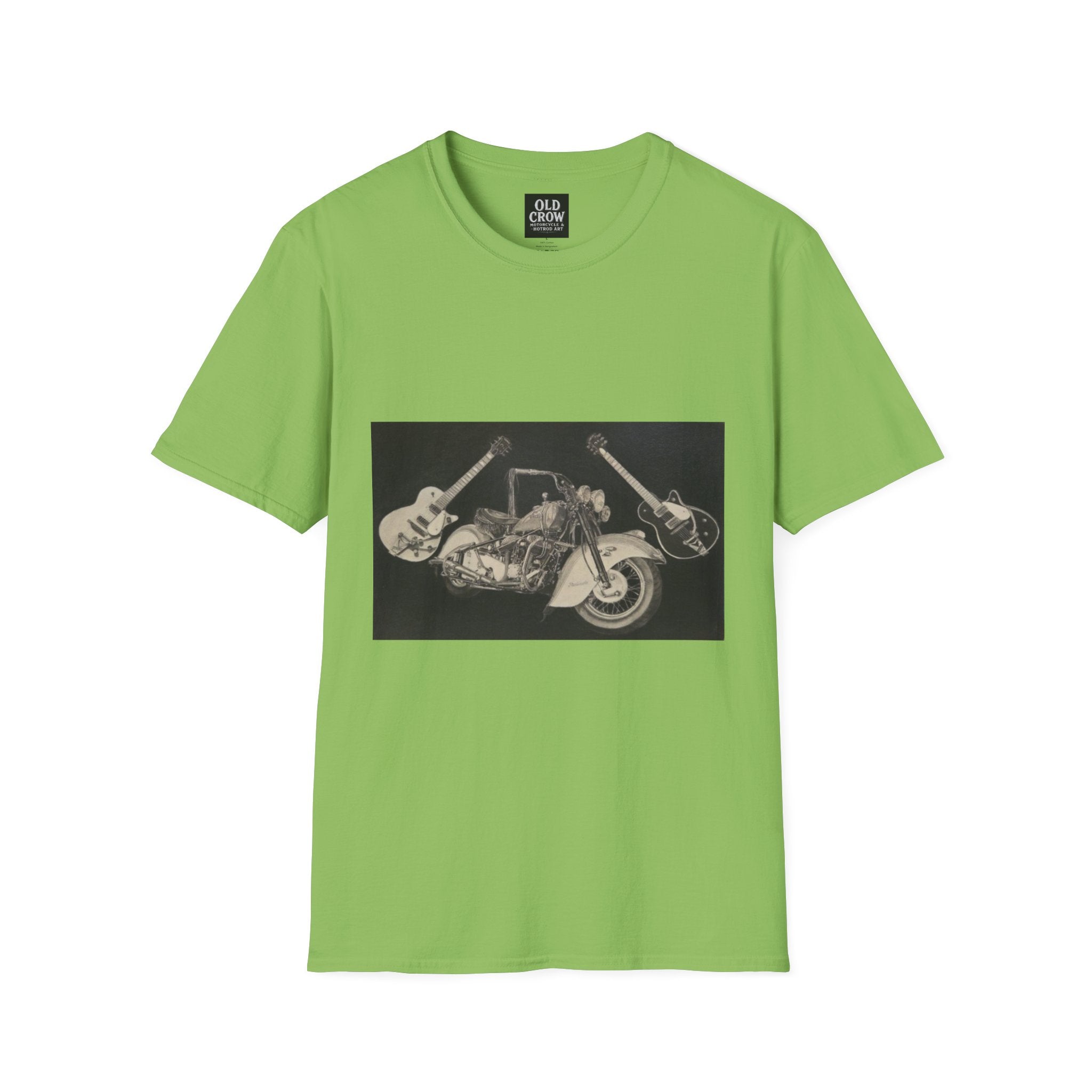 Motorcycle and Music Wall Art  T-Shirt, Indian Roadmaster, Classic Guitars