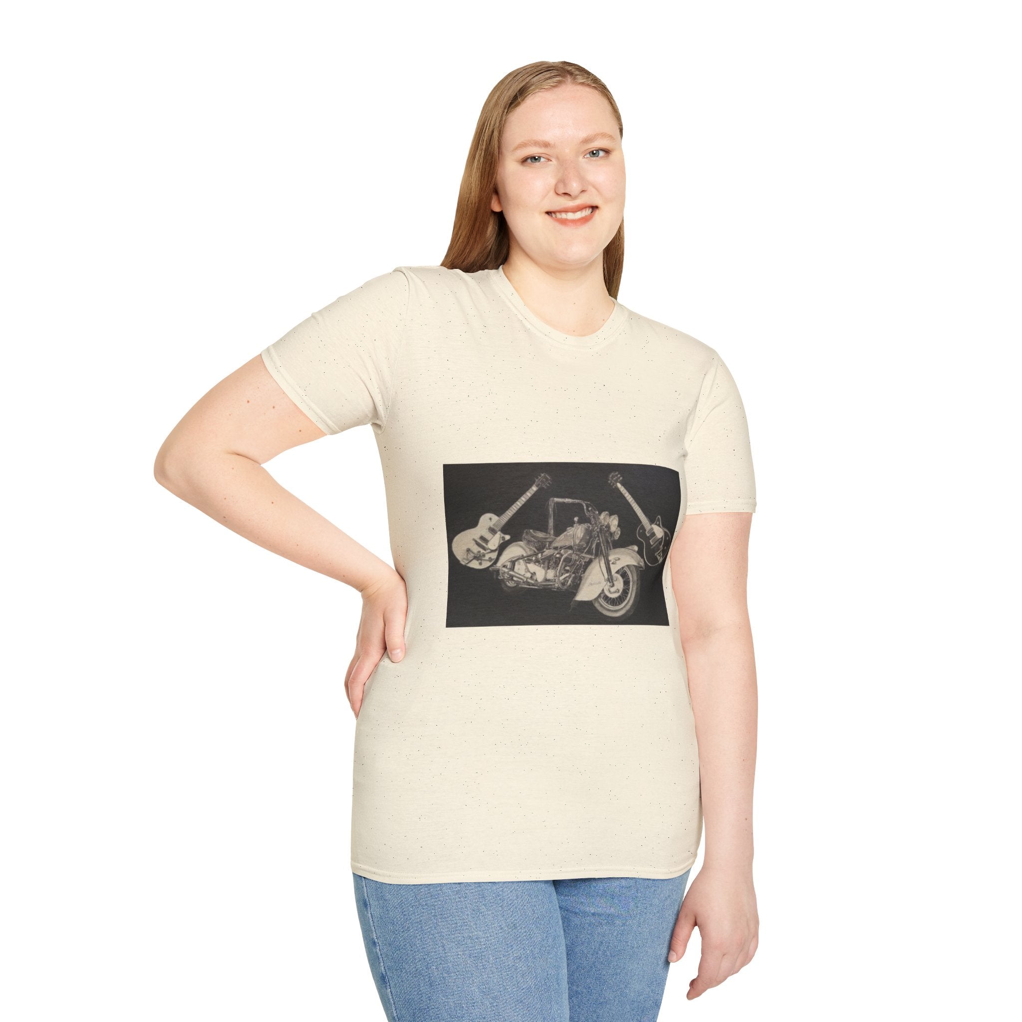 Motorcycle and Music Wall Art  T-Shirt, Indian Roadmaster, Classic Guitars