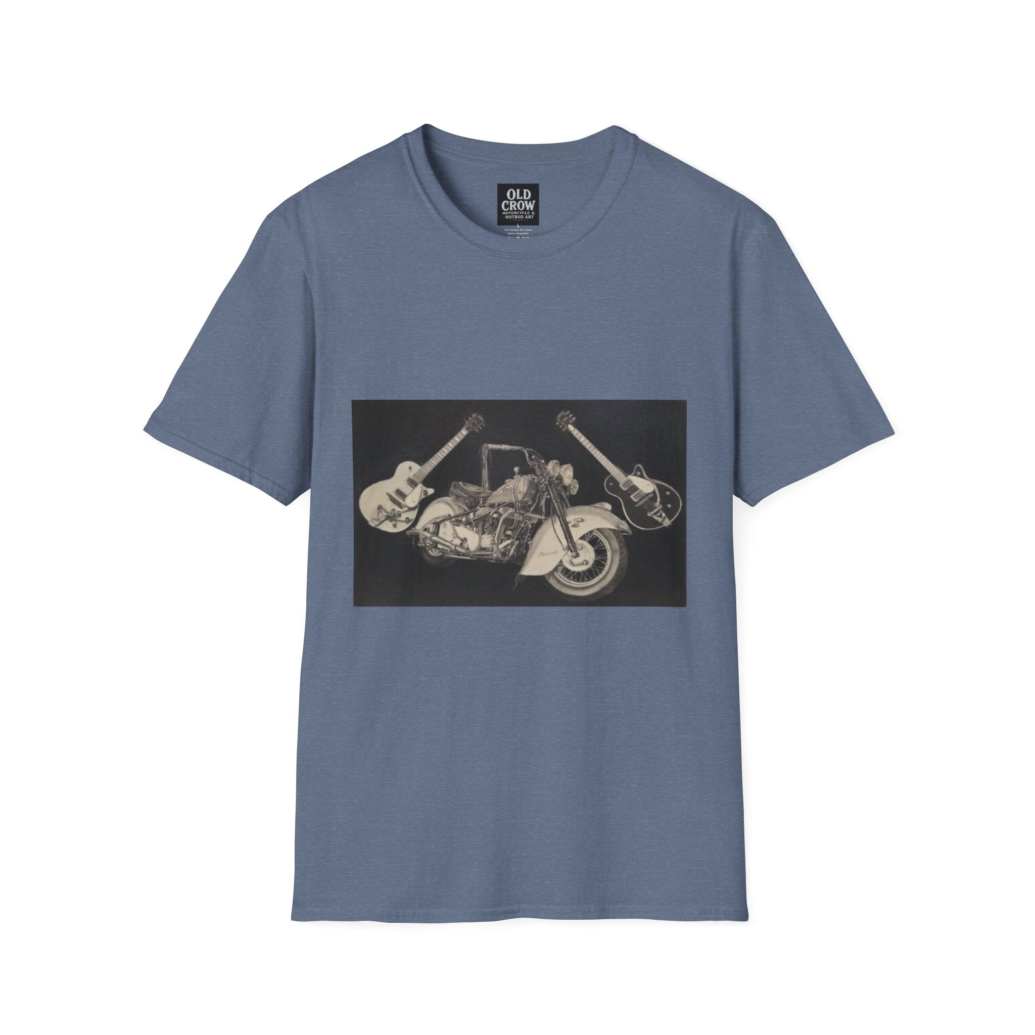 Motorcycle and Music Wall Art  T-Shirt, Indian Roadmaster, Classic Guitars