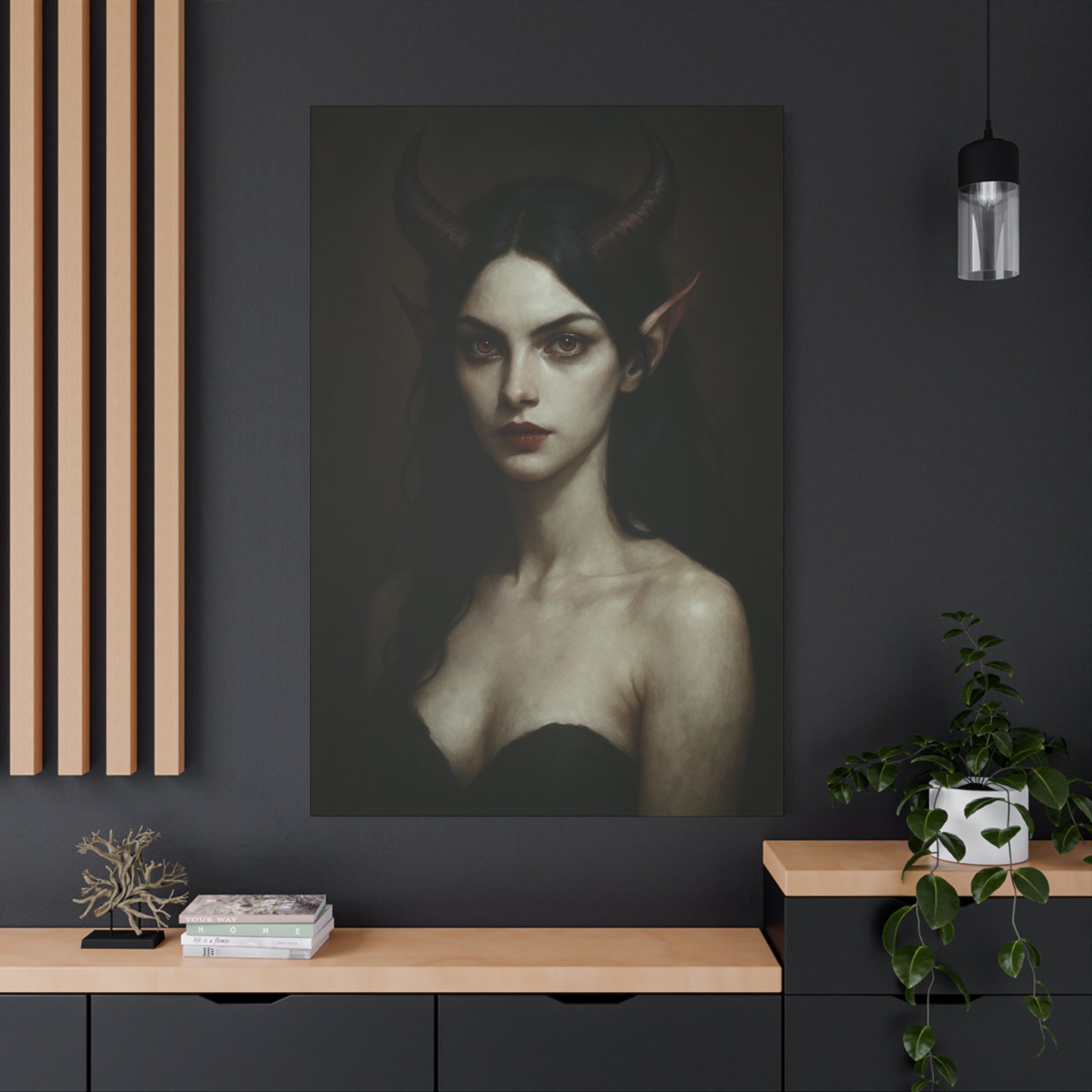 Gothic Art Canvas Print, Demon Aesthetic Home Decor, Dark Fantasy Wall Art, Witchy Room Decoration, Unique Gift for Halloween, Edgy Art