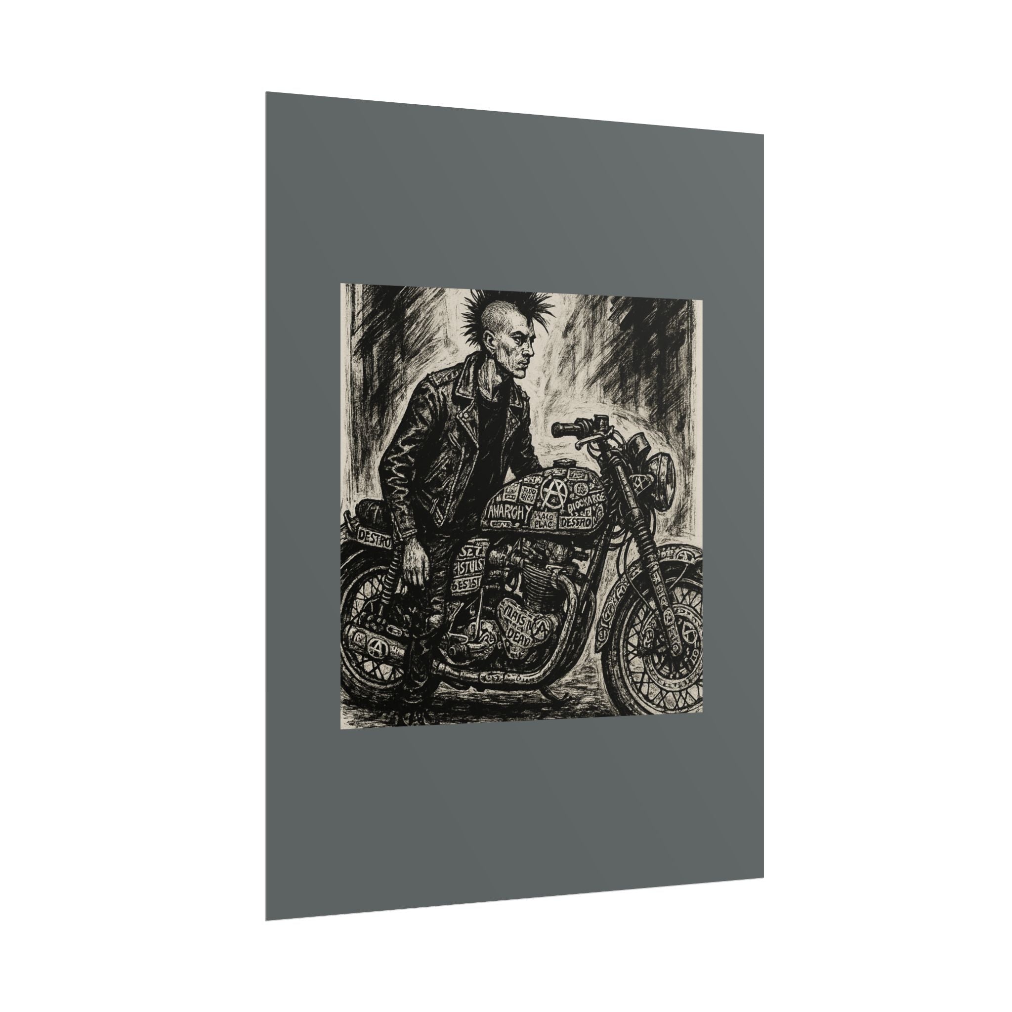 Punk Motorcycle Art Poster, Vintage Wall Decor