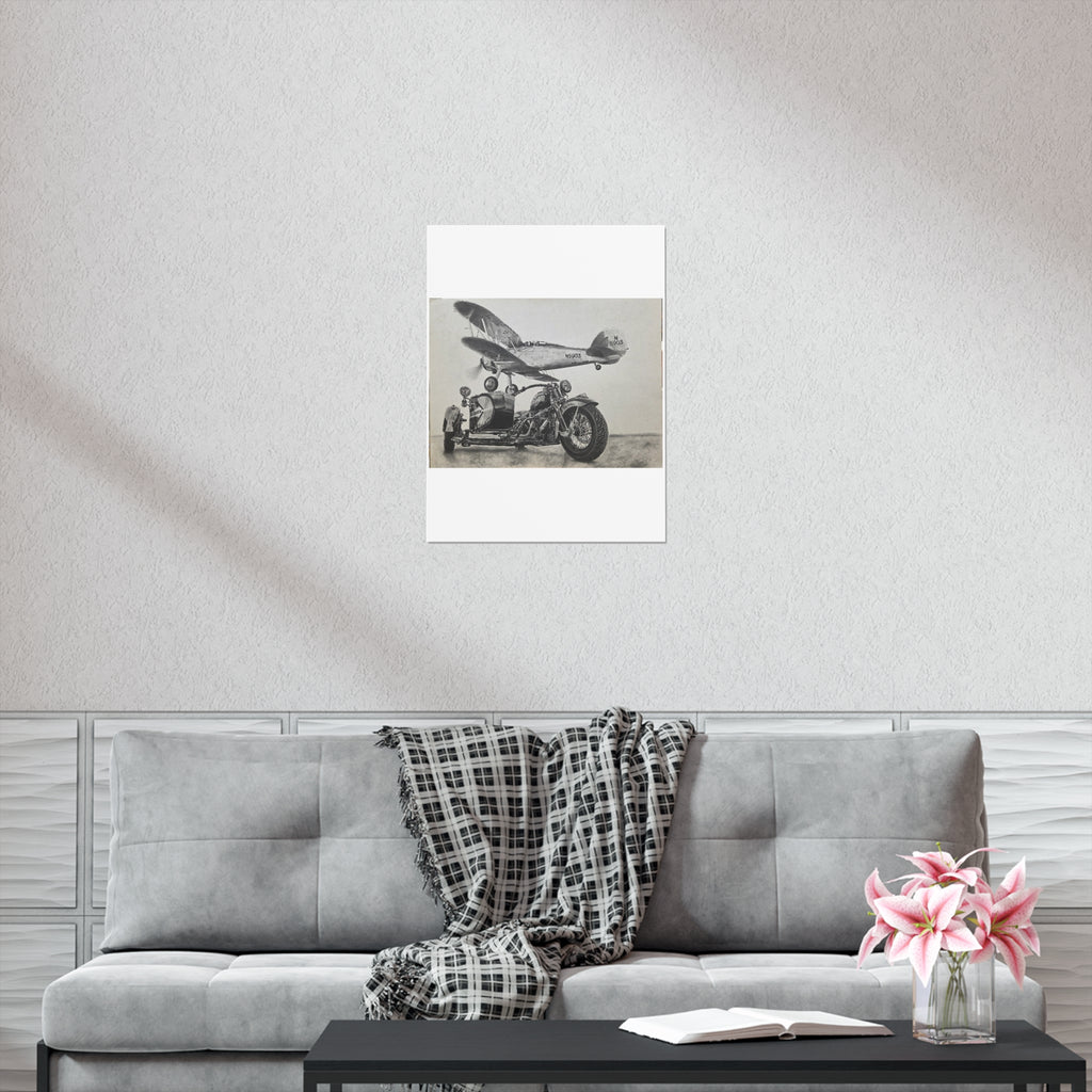 Vintage Motorcycle and Airplane Art Print