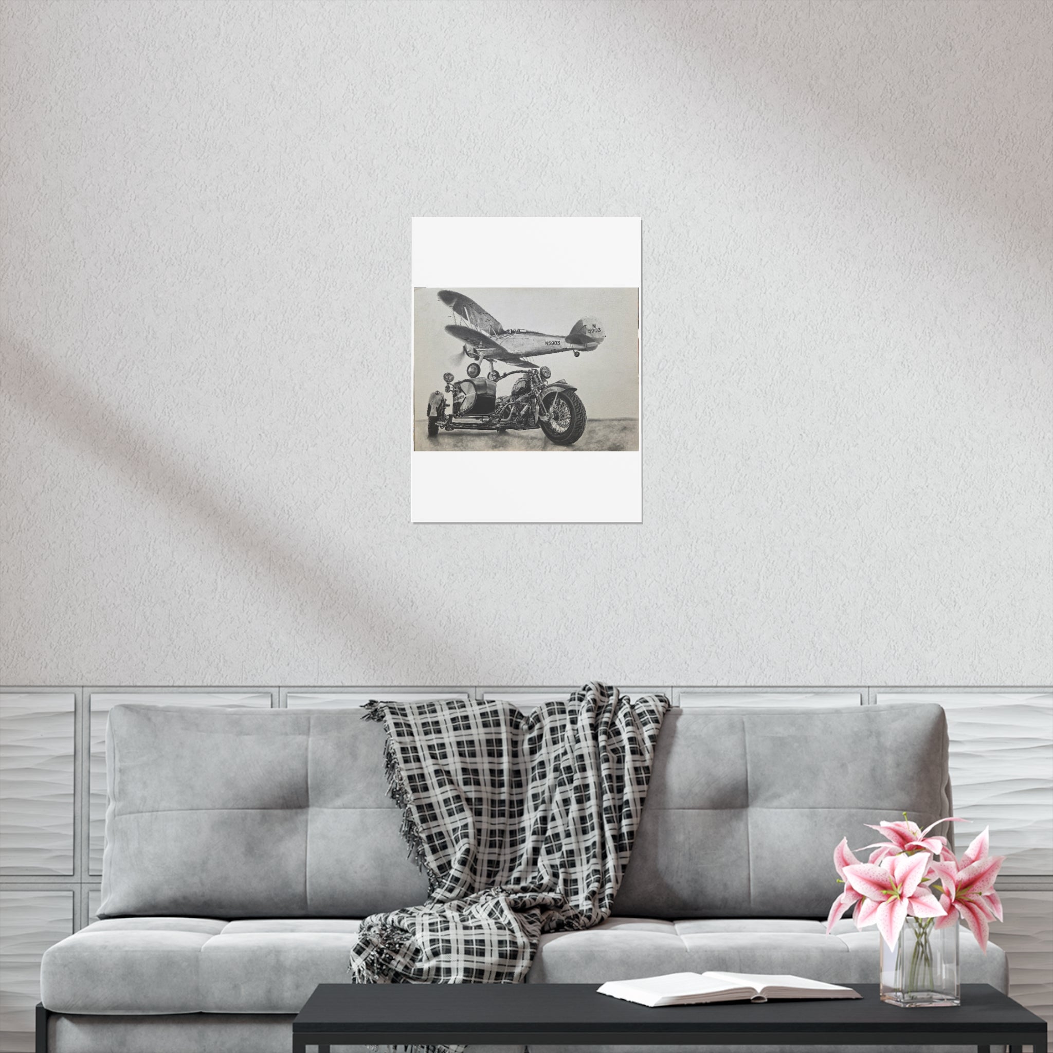 Vintage Motorcycle and Airplane Art Print