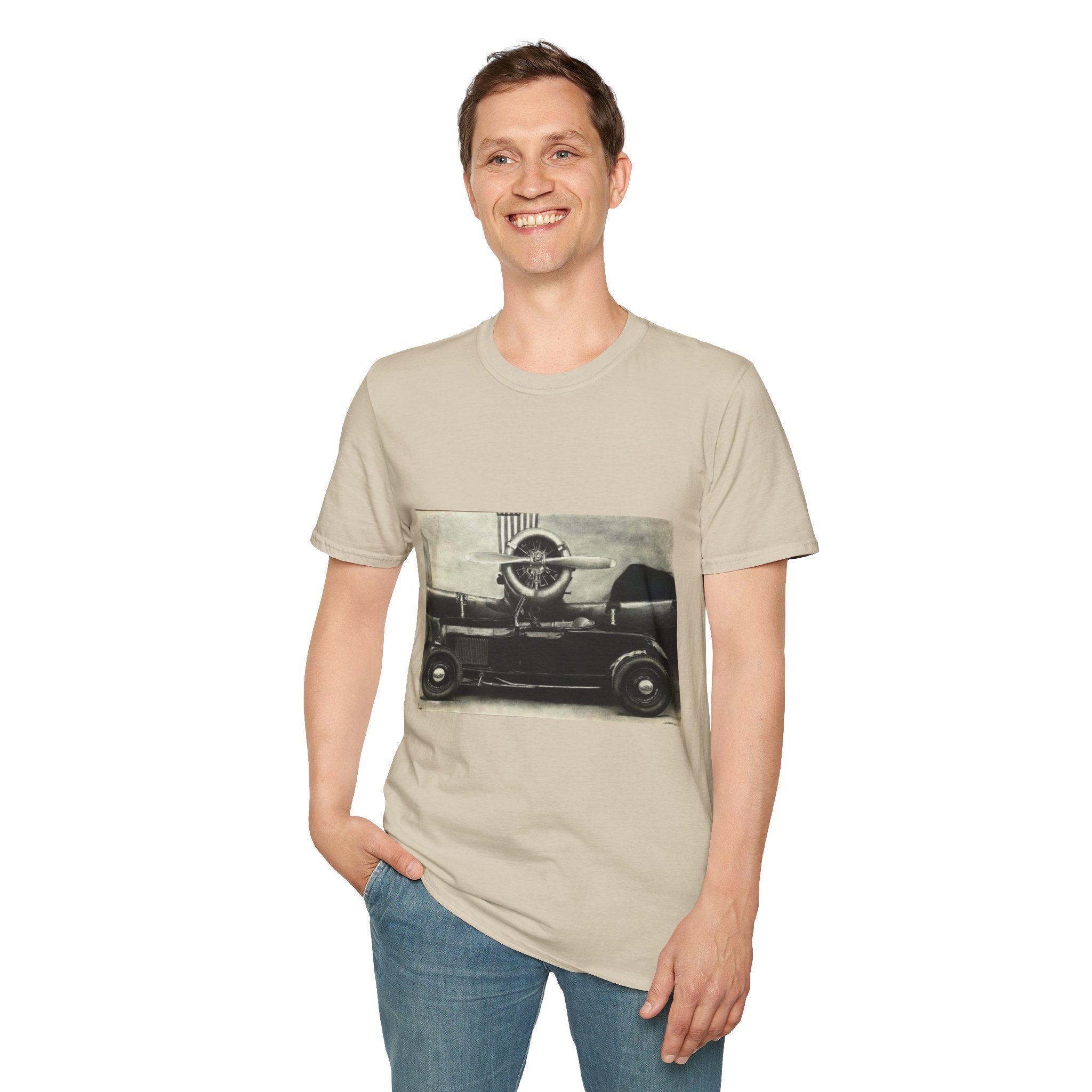 Speed & Sky Softstyle T-Shirt, WW2 Airplane, Hotrod Roadster